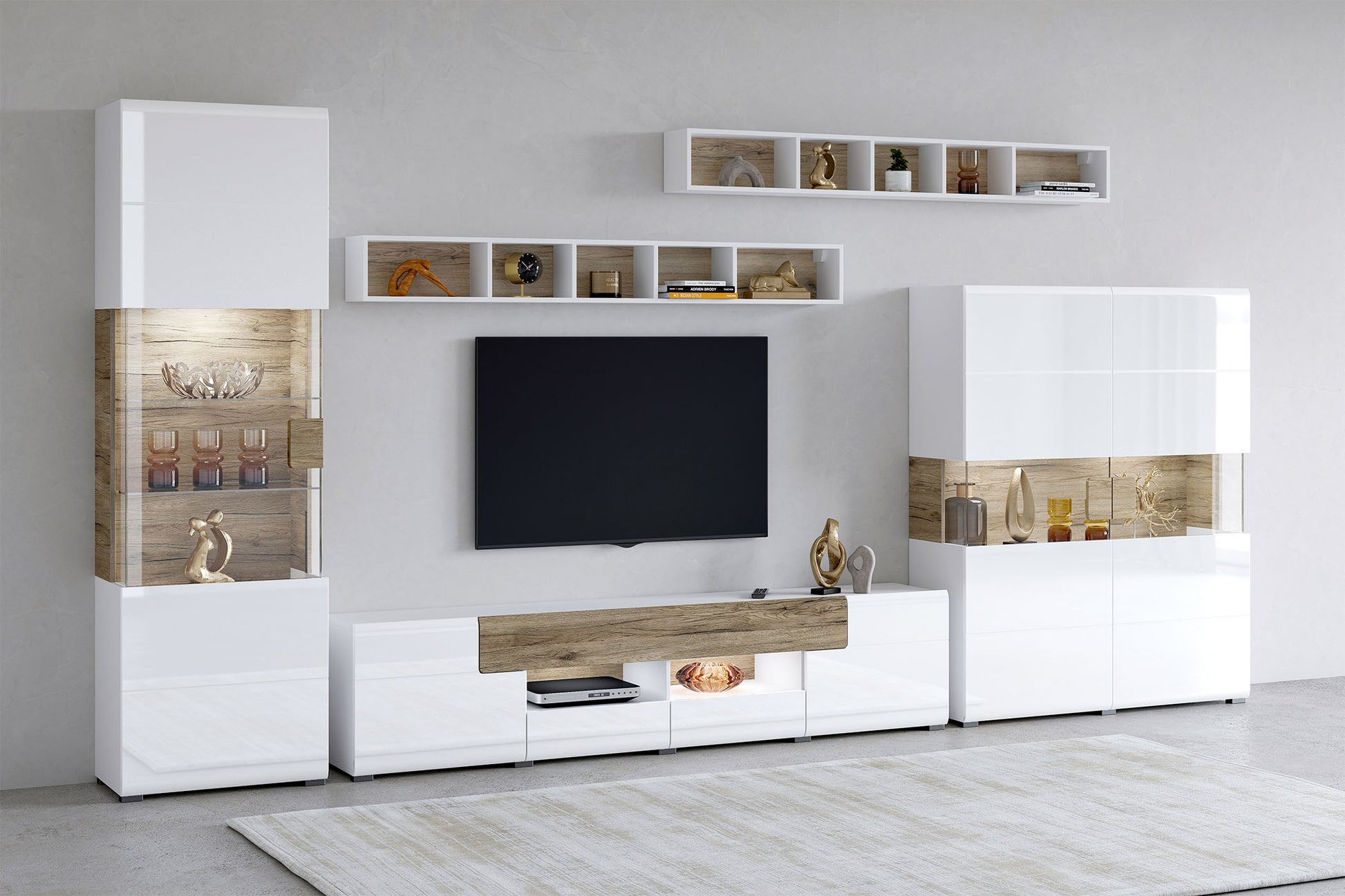 Kumode Tola 122/39/152 cm balts/San Remo ozols - N1 Home