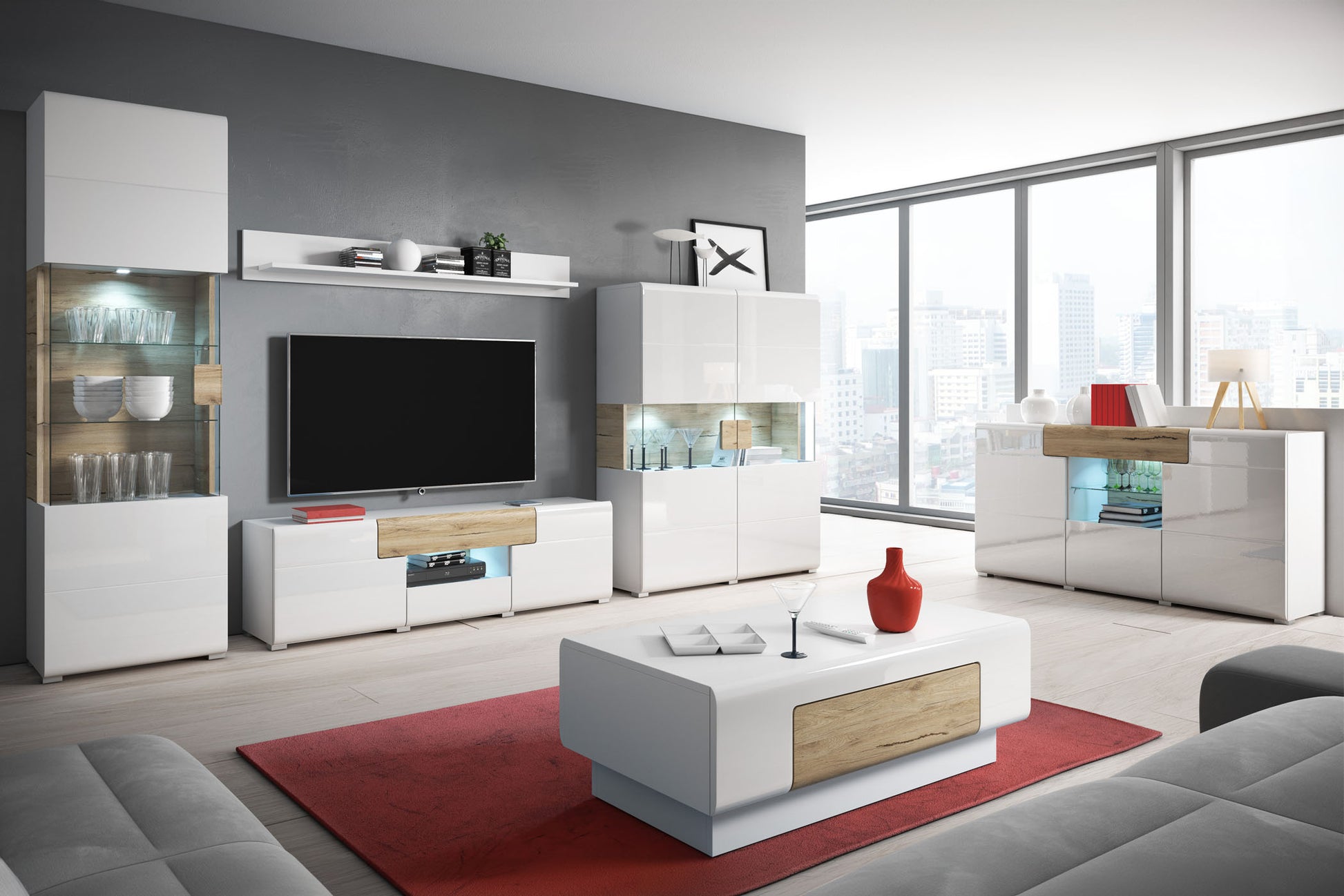 Kumode Tola 122/39/152 cm balts/San Remo ozols - N1 Home