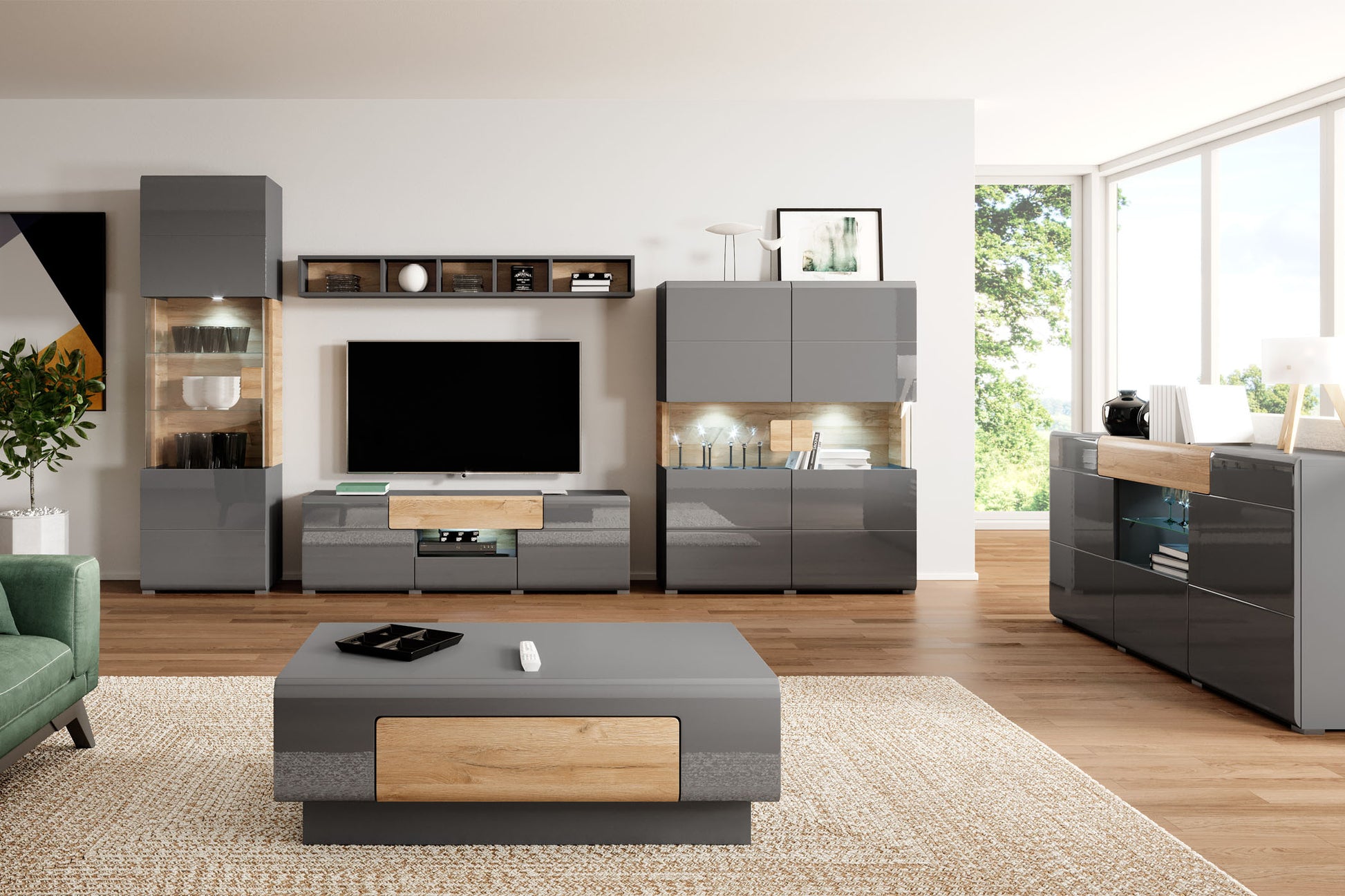 TV skapis Tola 159/39/47 cm antracīts/Grandson ozols - N1 Home