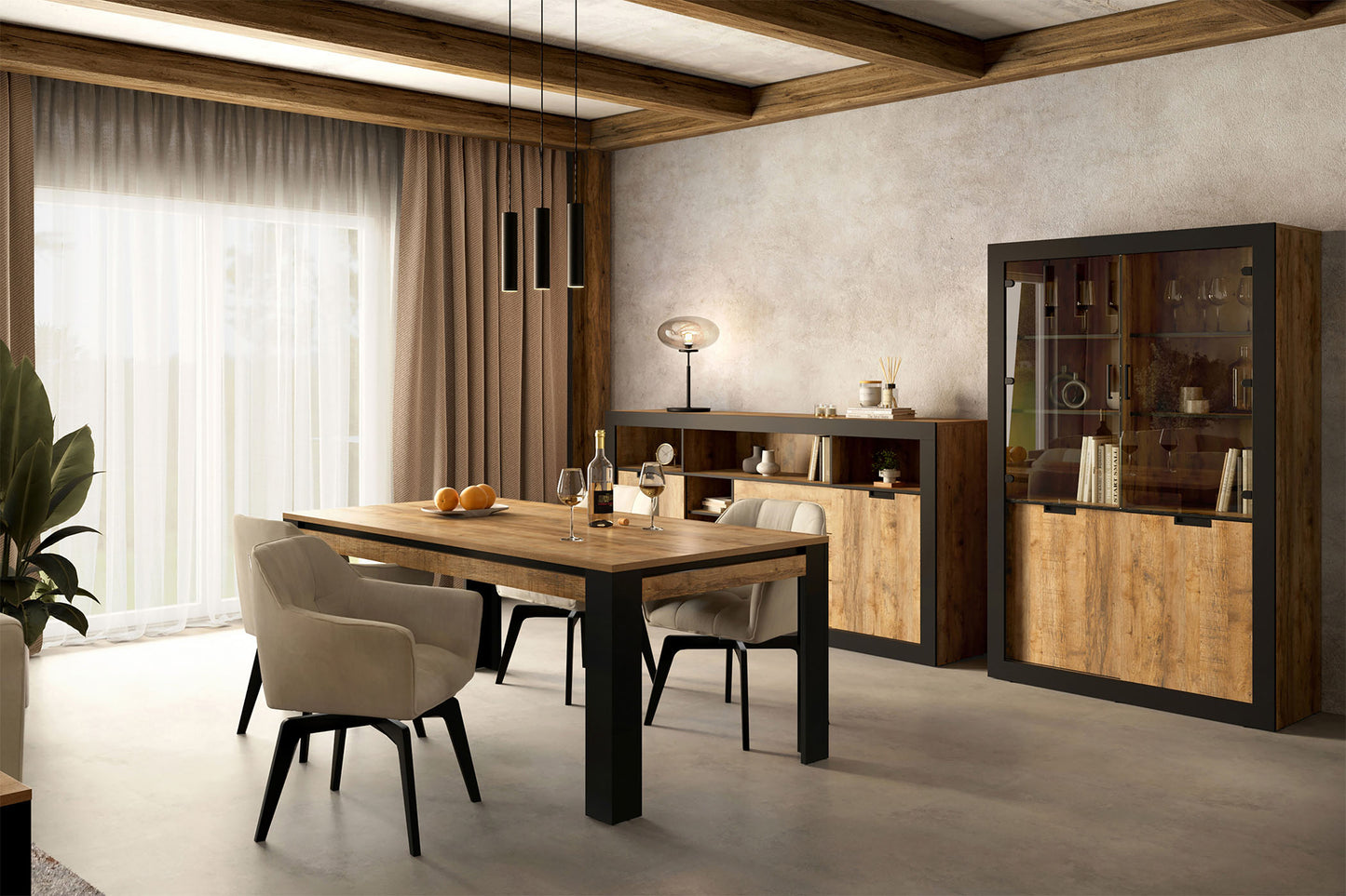 Vitrīnas skapis Valor 120/87/45 cm samdal ozols/melns - N1 Home