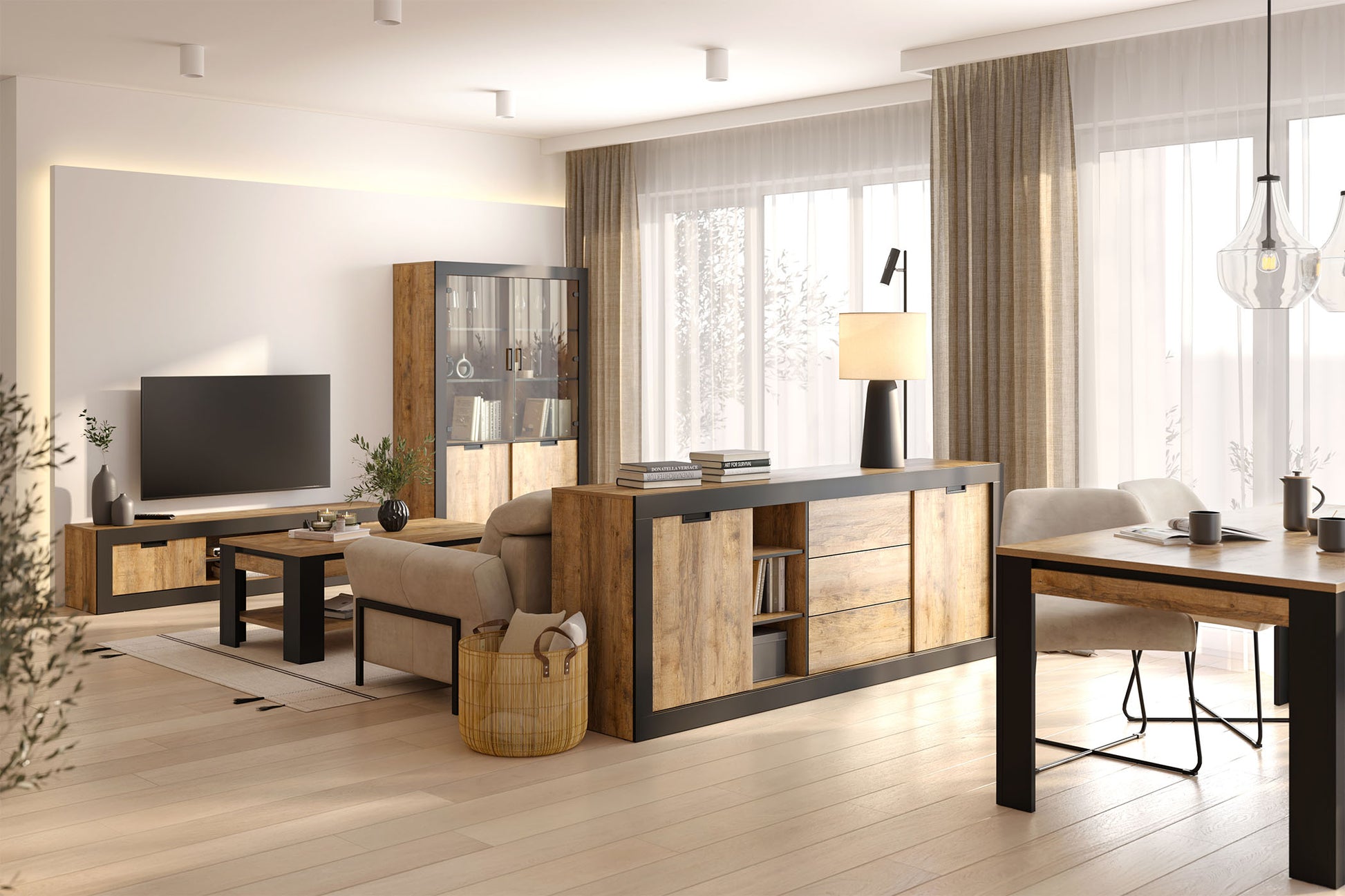 Vitrīnas skapis Valor 120/87/45 cm samdal ozols/melns - N1 Home