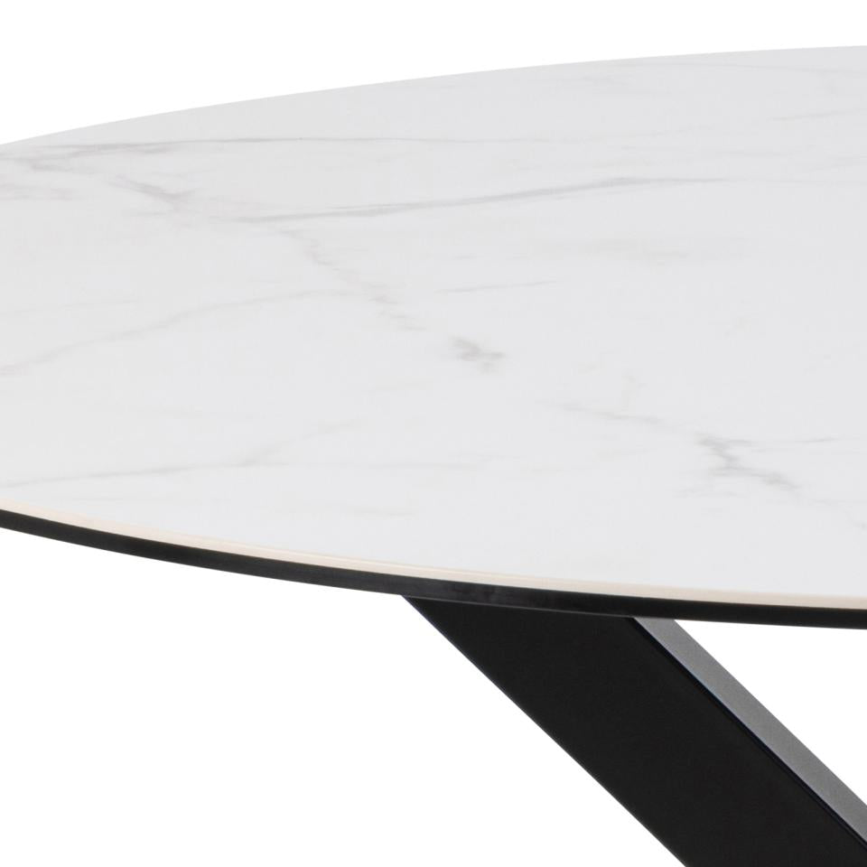 HEVE apaļš pusdienu galds,balta Akranes neapstrādāta keramika Ø119x75,5 cm
