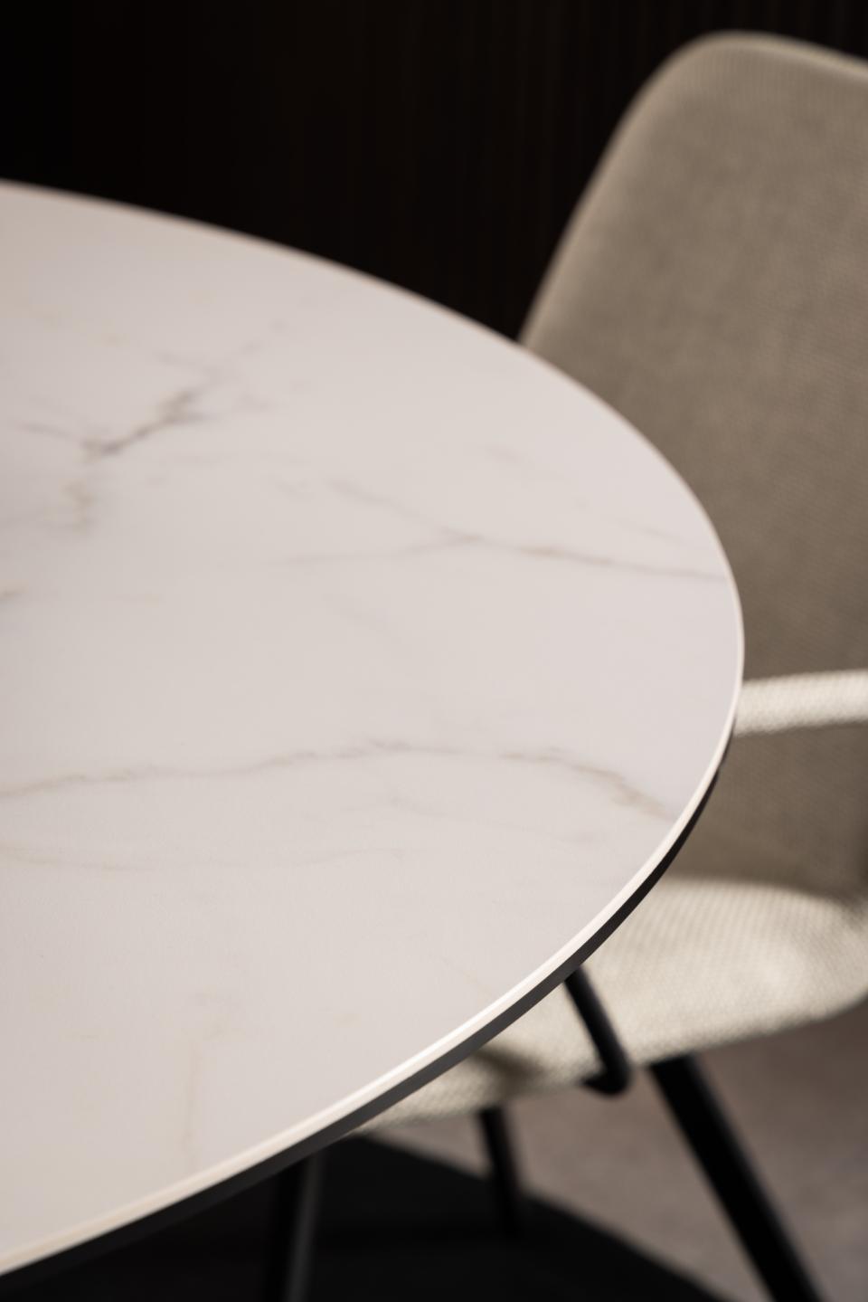 HEVE apaļš pusdienu galds,balta Akranes neapstrādāta keramika Ø119x75,5 cm