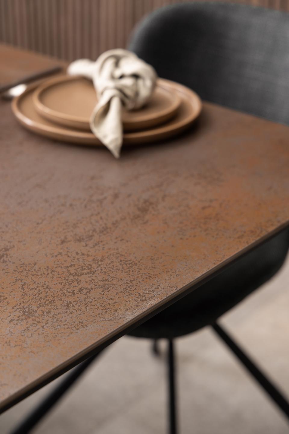 HEVE taisnstūra pusdienu galds, rūsgani brūna Lemco neapstrādāta keramika 168/210x90x76 cm