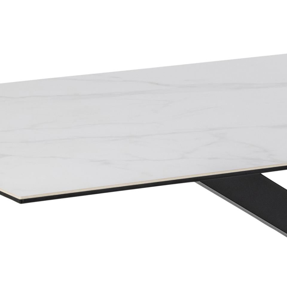 HEVE taisnstūrveida pusdienu galds balta Akranes neapstrādāta keramika rusta pamatne 200x100x75,5 cm