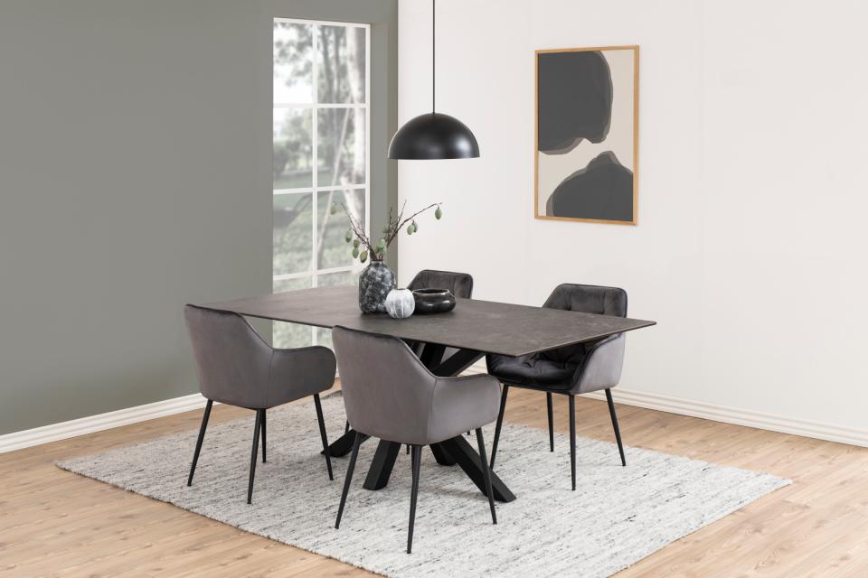 HEVE taisnstūrveida pusdienu galds melna neapstrādāta keramika 200x100x75,5 cm