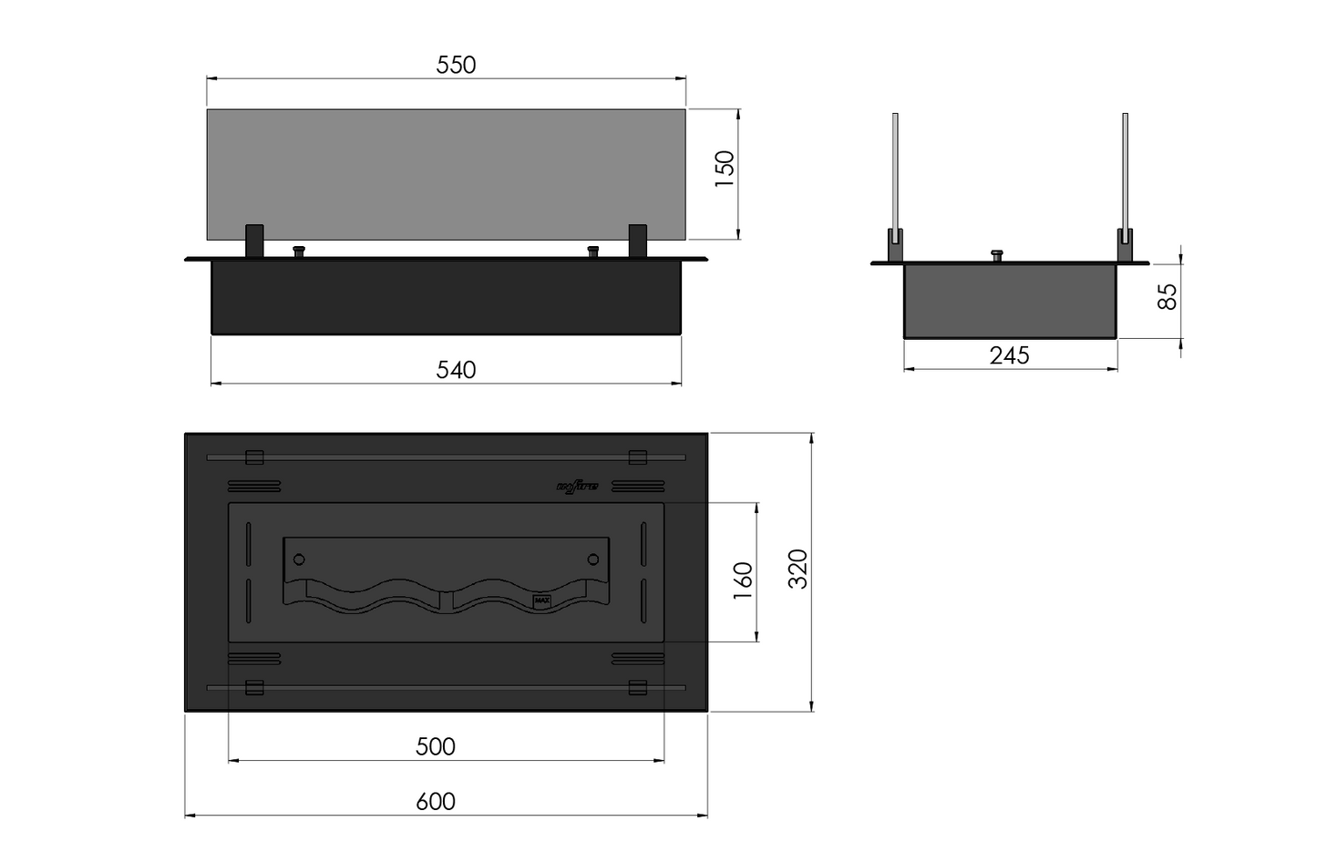 Biokamīns InseSlim 60;80;100;120;150;200/37/85 cm melns - N1 Home