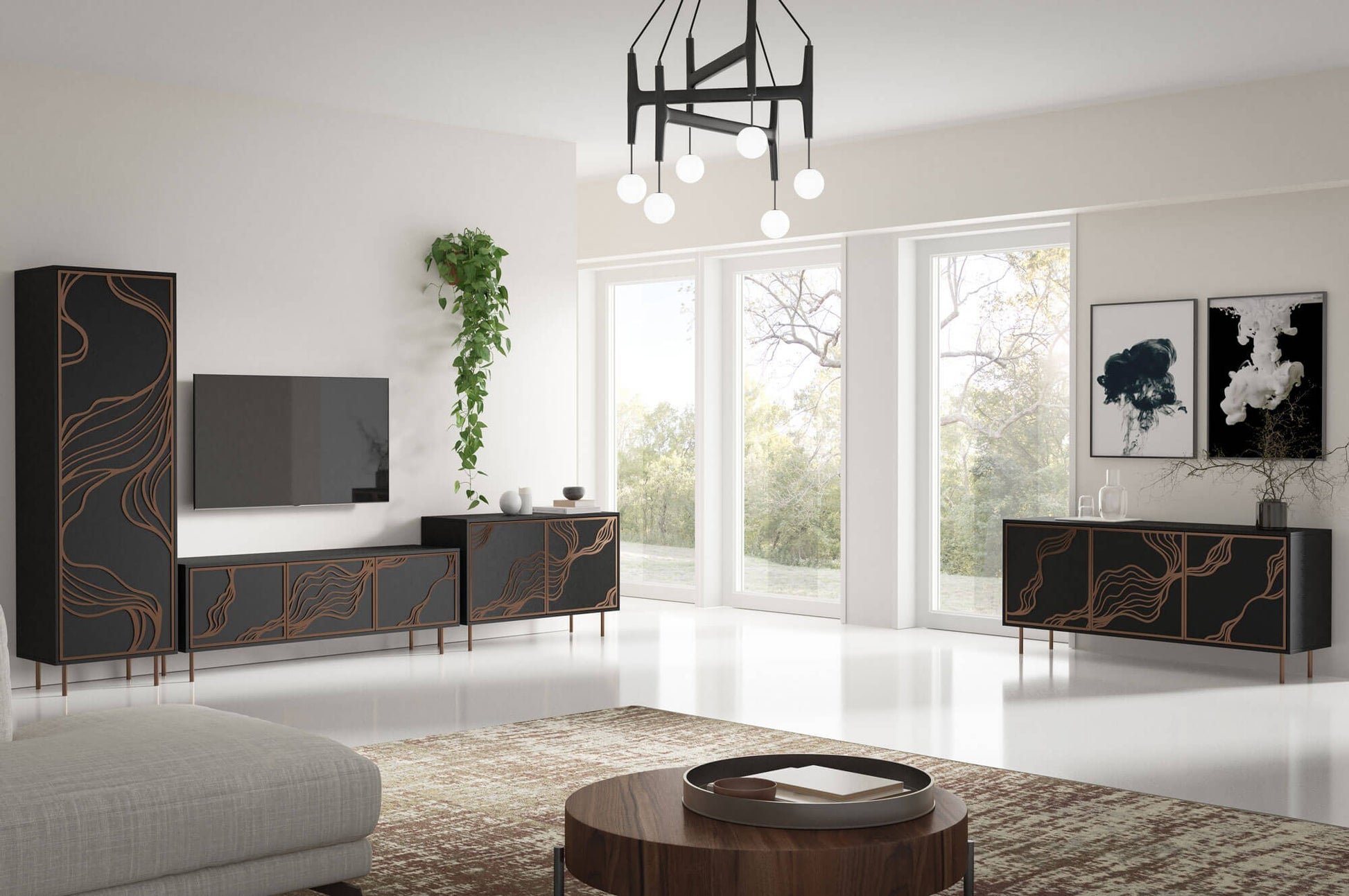 Skapis Maros 60/42/200 cm melns/zelts - N1 Home