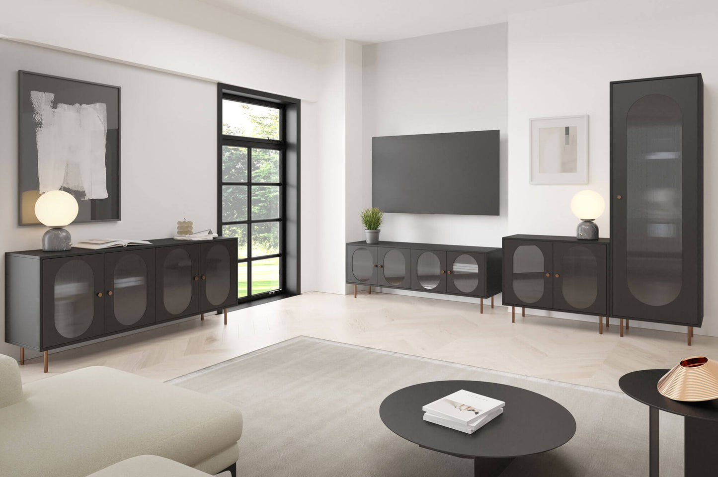 Kumode Volto 164,5/42/77 cm melns/varš - N1 Home