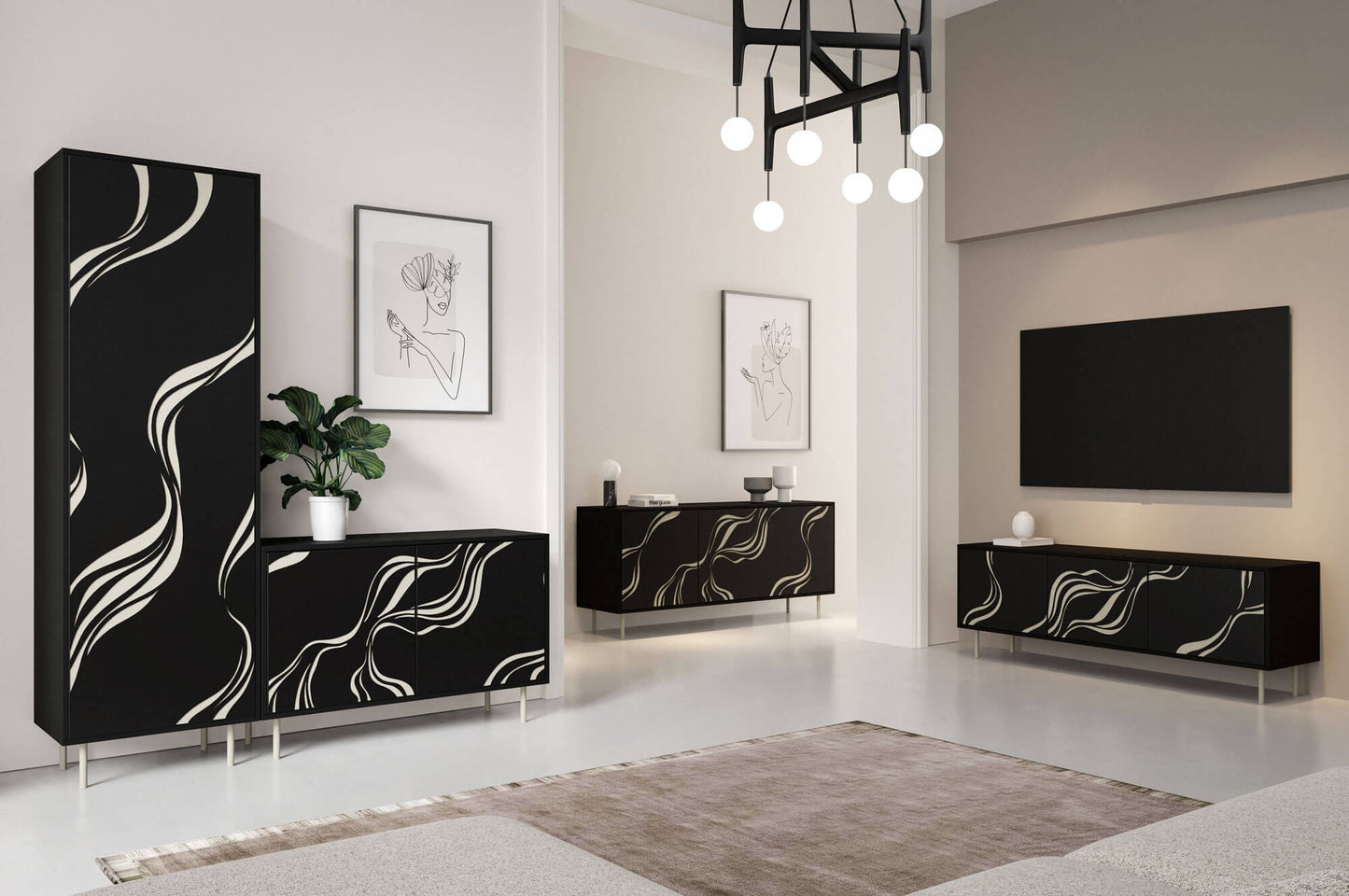 Kumode Vinto 110/42/77 cm melns - N1 Home