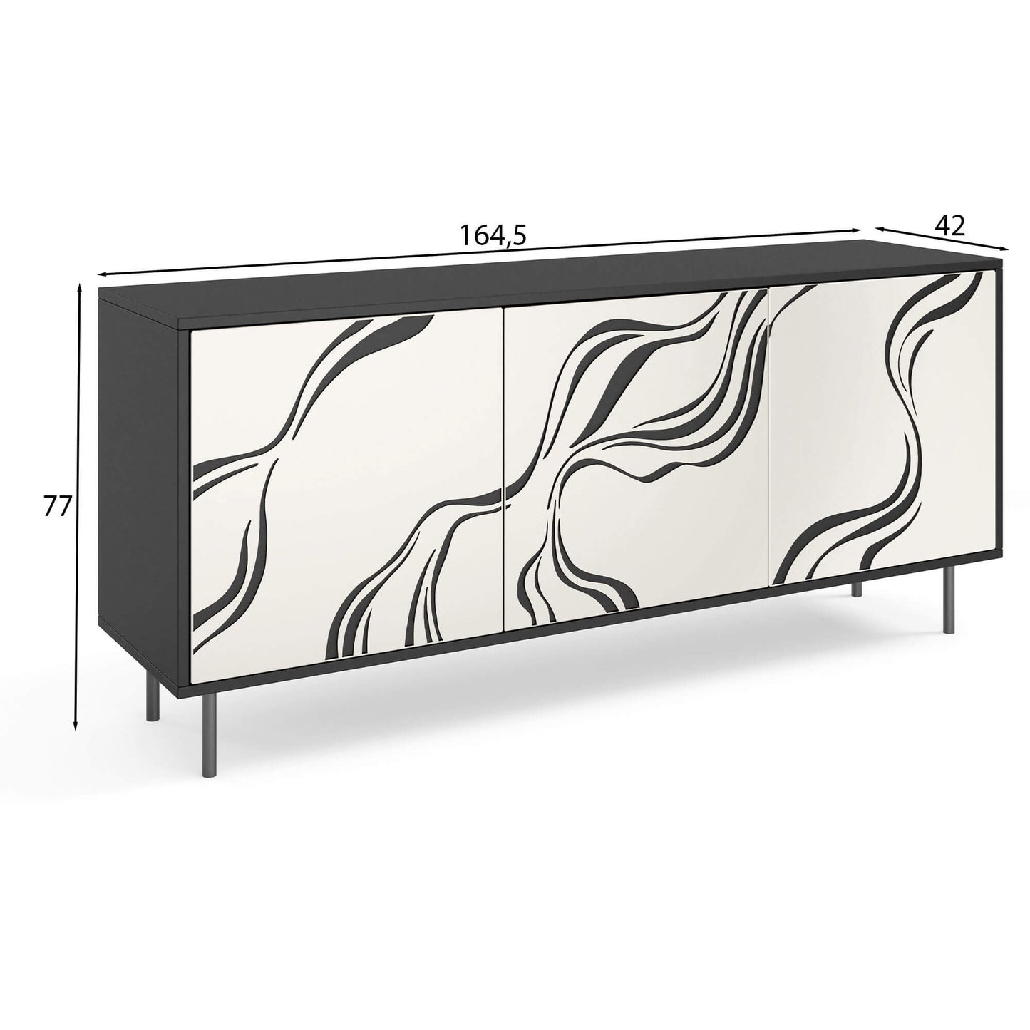 Kumode Vinto 164.5/42/77 cm melns/kašmirs - N1 Home