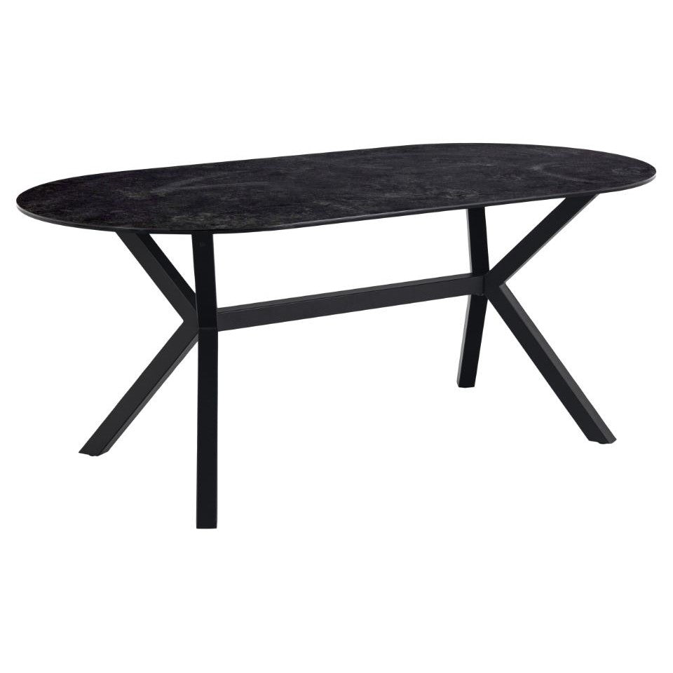 LAXE ovāls pusdienu galds,melna Fairbanks neapstrādāta keramika 180x90x74 cm