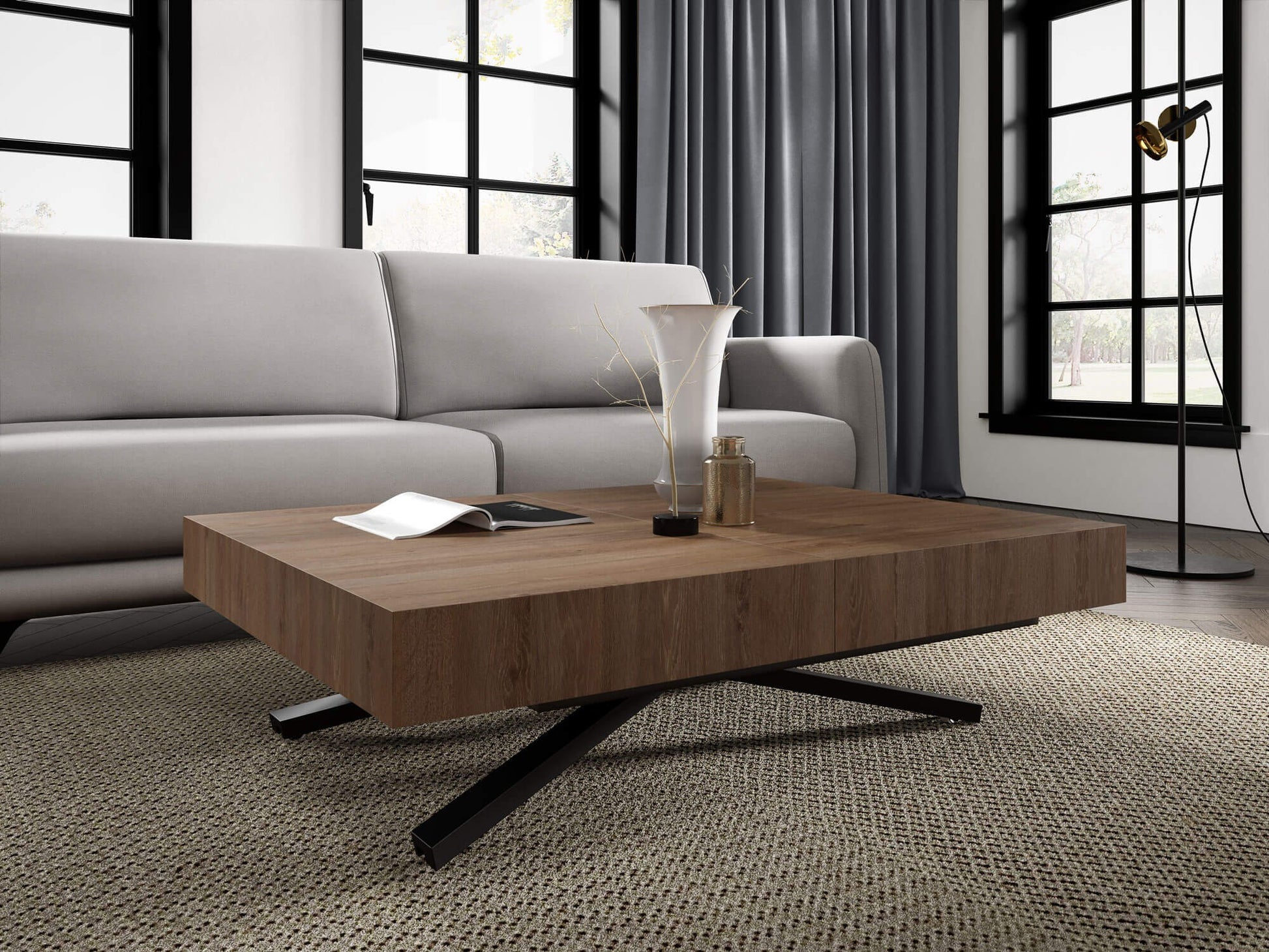 Galds Tiks X 27-80/120-200/80 cm Truffle brūns Davos ozols - N1 Home