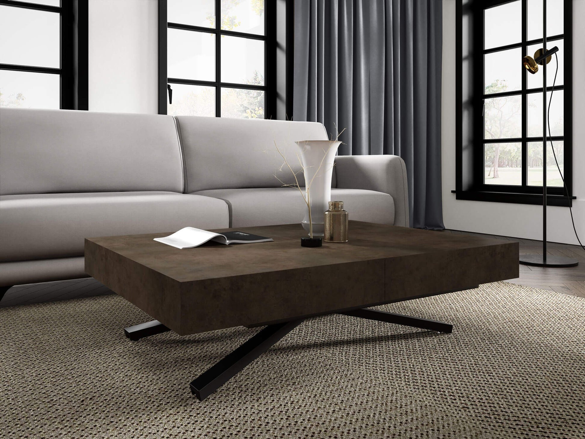 Galds Tiks X 27-80/120-200/80 cm tumši pelēks Čikago - N1 Home