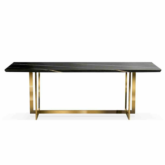 MARBLE 220x100 melna marmora / zelta kāju galds