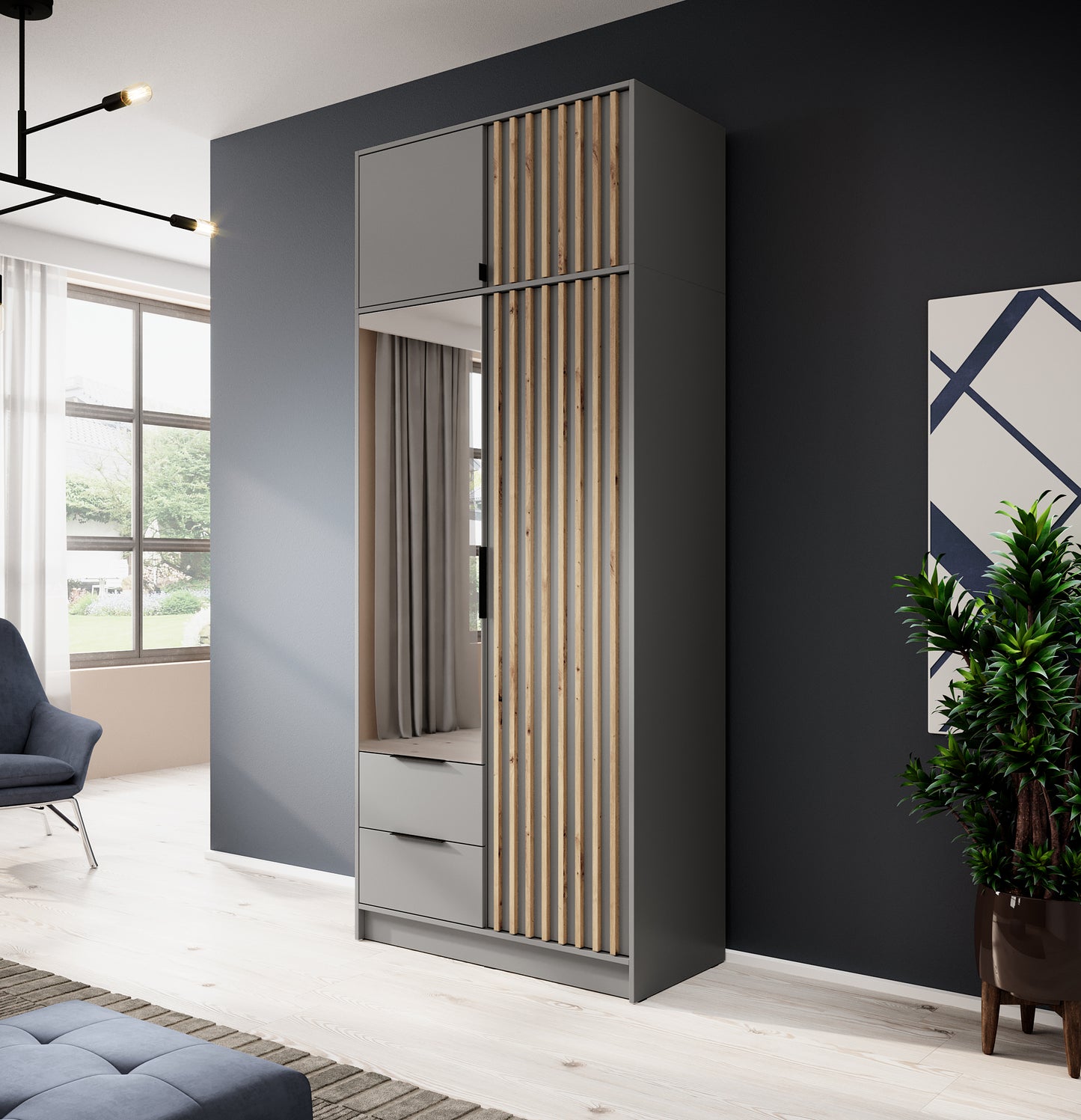 Mezonīna piebūve līdz skapim Neko 105/51/50 cm pelēks - N1 Home