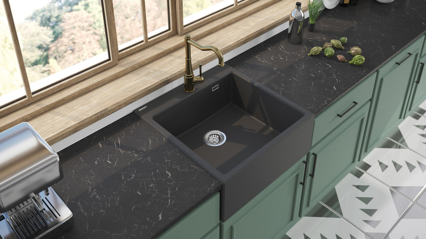 1-bļodas granīta izlietne Eridan 600 x 610 x 214 nero - N1 Home