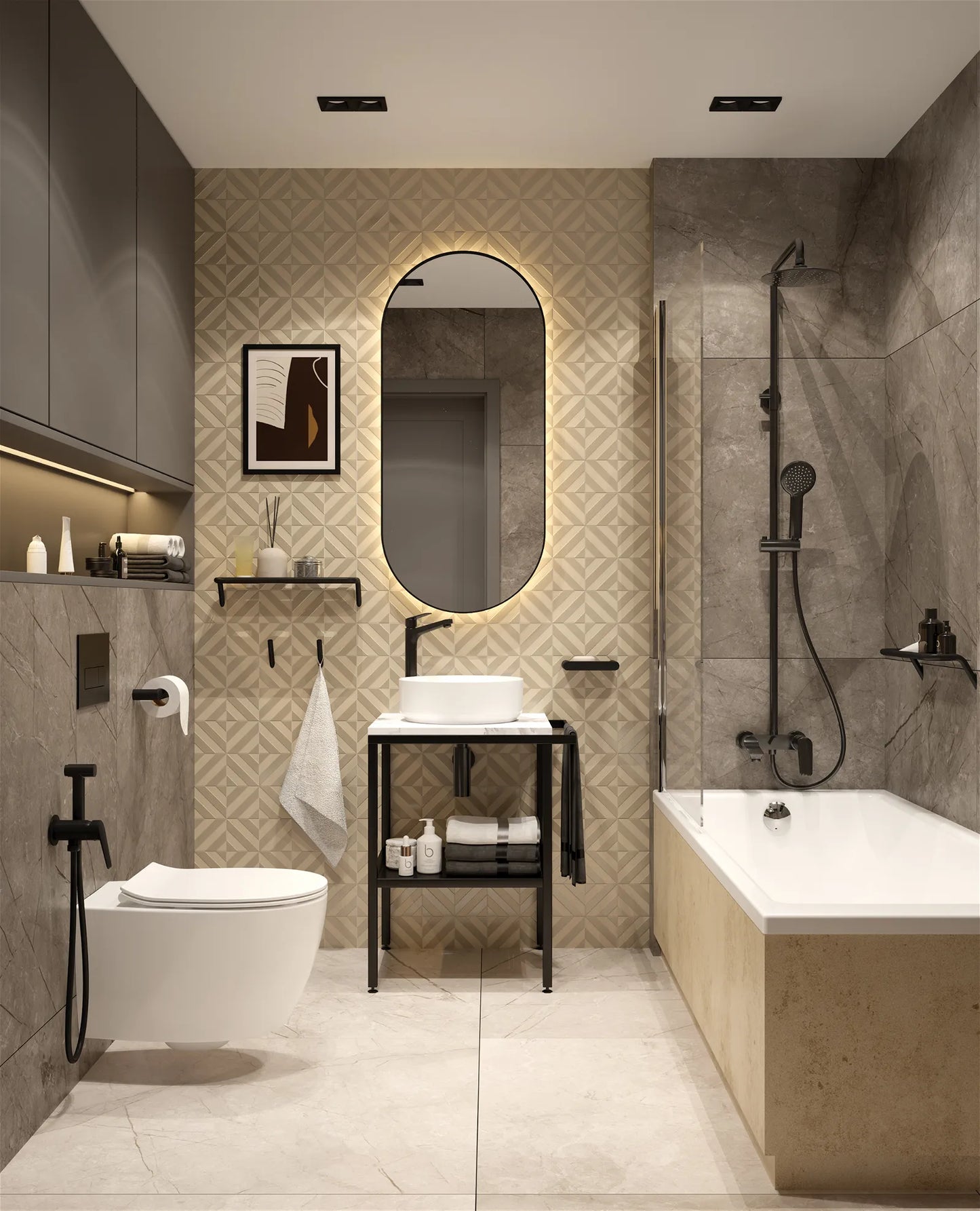 Lietus duša ar vannas krānu melns - N1 Home