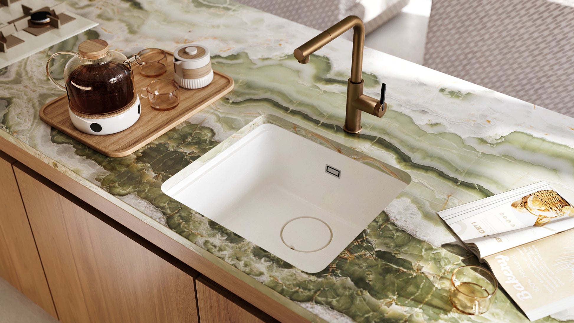 Virtuves jaucējkrāns ar izvelkamu snīpi MOMI 34,8 cm matēta bronza - N1 Home