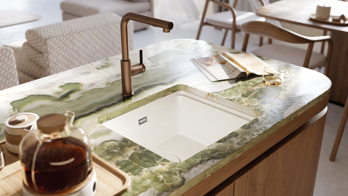 Virtuves jaucējkrāns ar izvelkamu snīpi MOMI 34,8 cm matēts tērauds - N1 Home