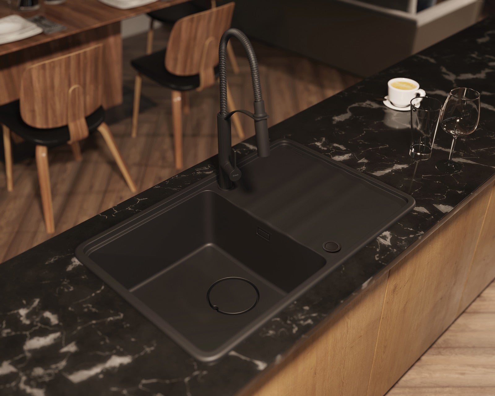 1 bļodas granīta izlietne Momi 670 x 440 x 230 alabastrs - N1 Home