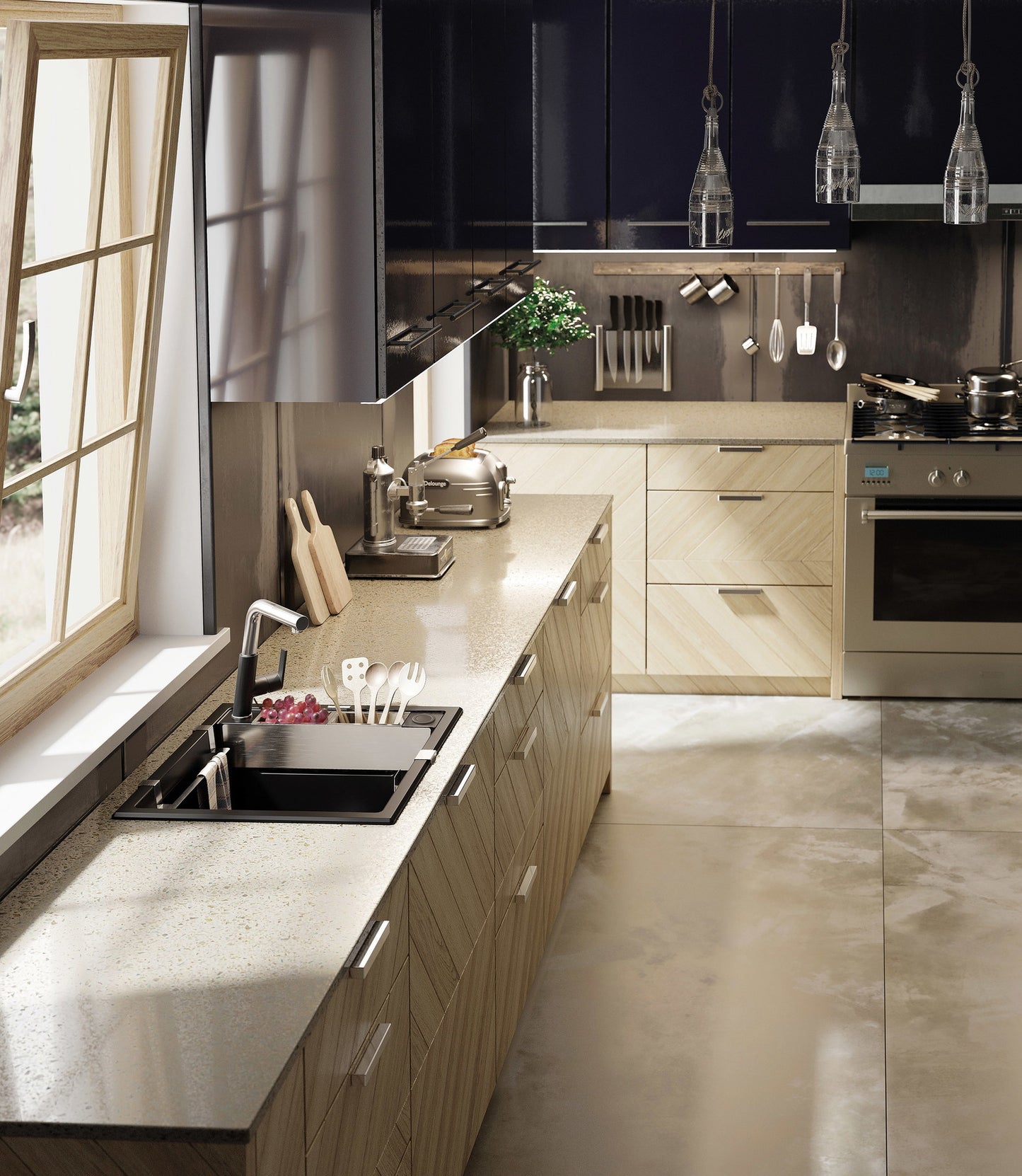 Granīta izlietne ar noteku Magnetic 640 x 500 x 219 metāliski pelēka - N1 Home