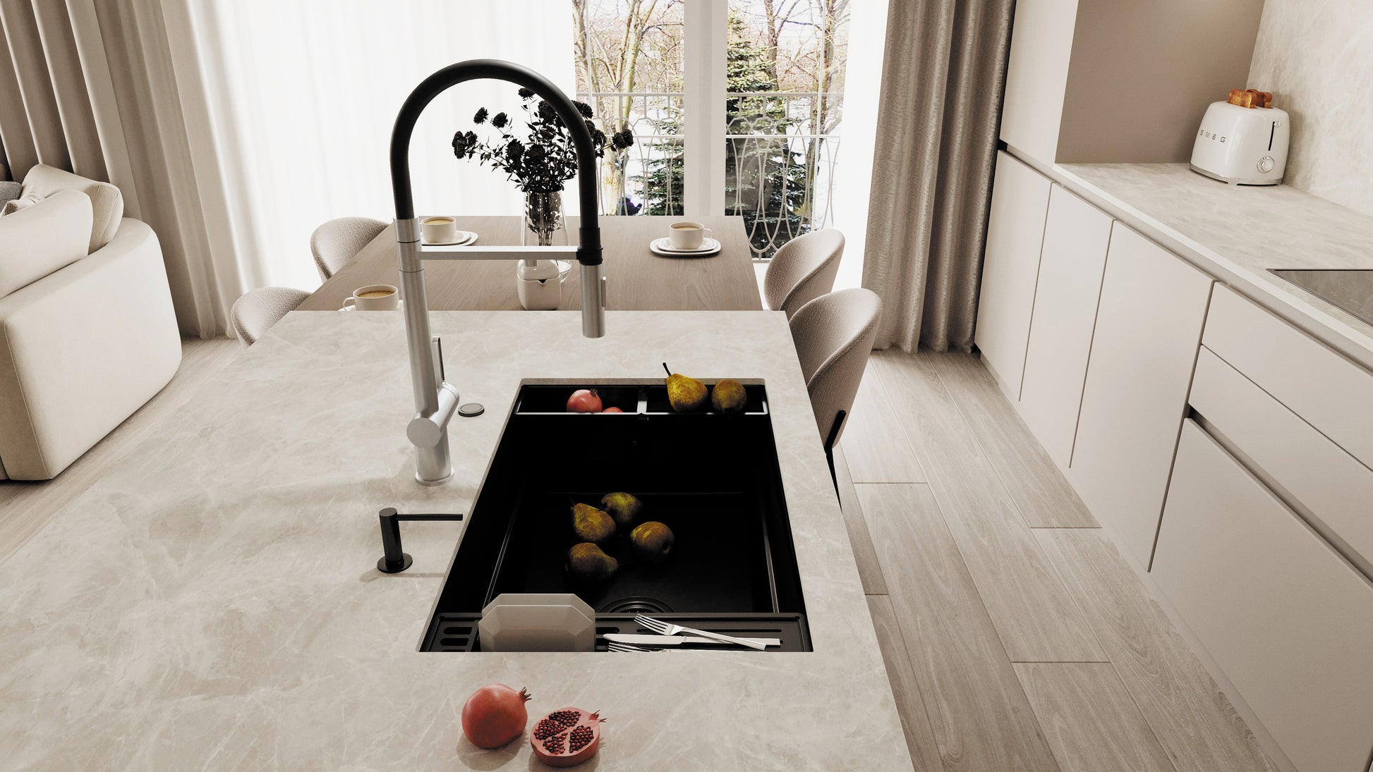 Virtuves jaucējkrāns ar ūdens filtra pieslēgumu un elastīgu snīpi Magnetic 549 mm matēta bronza - N1 Home