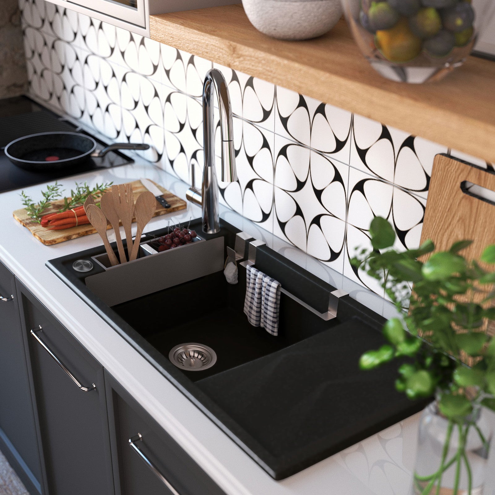 Magnētiskā 1 bļodas granīta izlietne ar izlietni Magnetic 820 x 500 x 219 metāliski pelēka - N1 Home