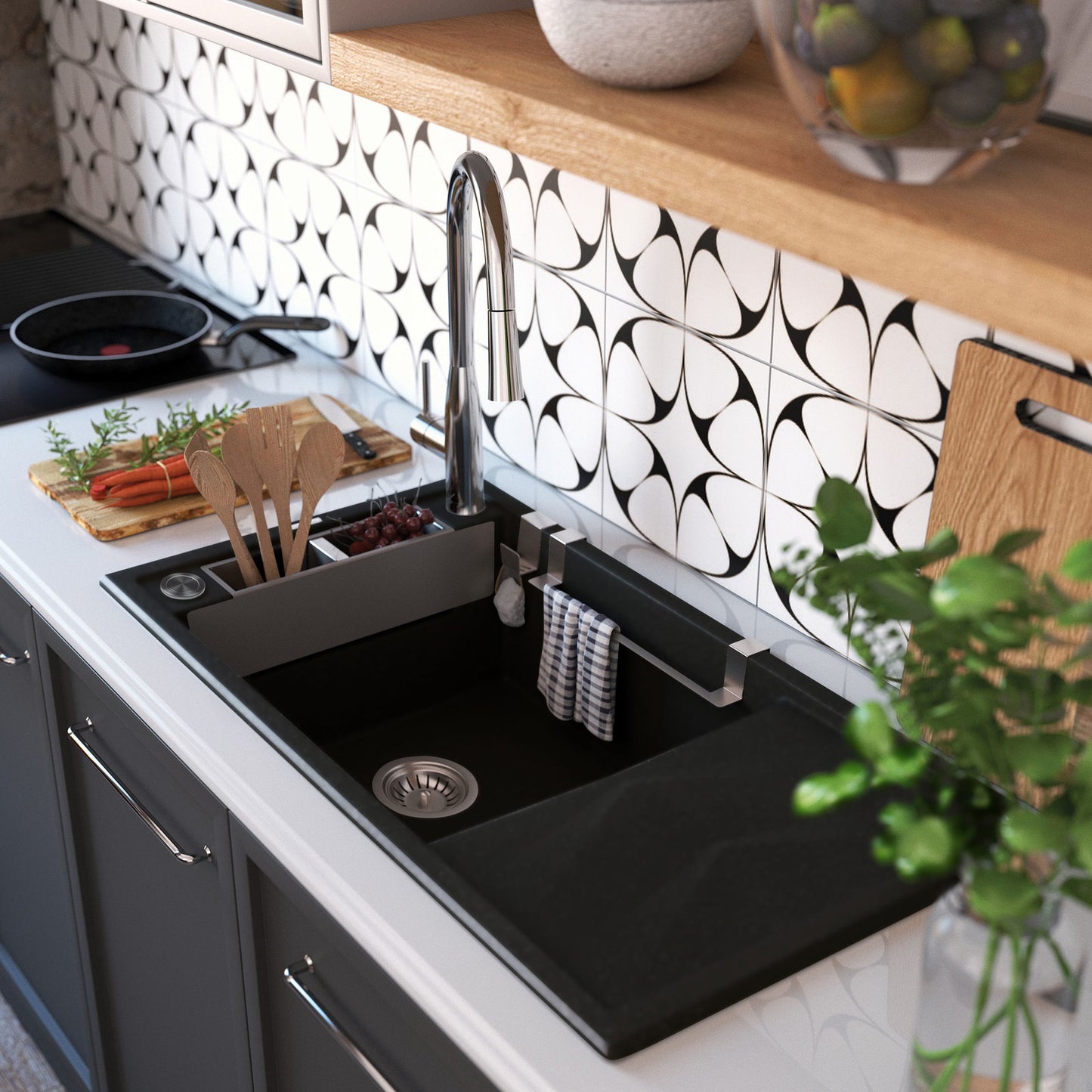 Magnētiskā 1 bļodas granīta izlietne ar izlietni Magnetic 820 x 500 x 219 grafīta metālisks - N1 Home