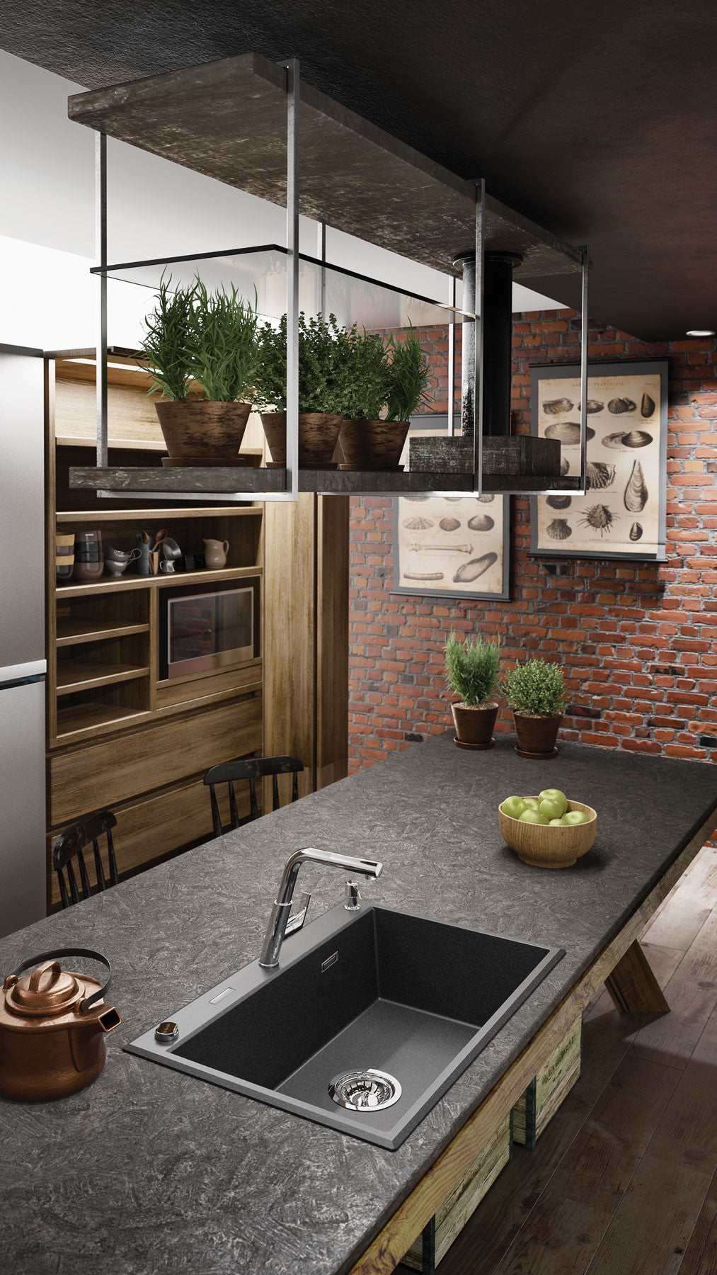 1-bļodas granīta izlietne Eridan 700 x 520 x 210 metāliski pelēka - N1 Home