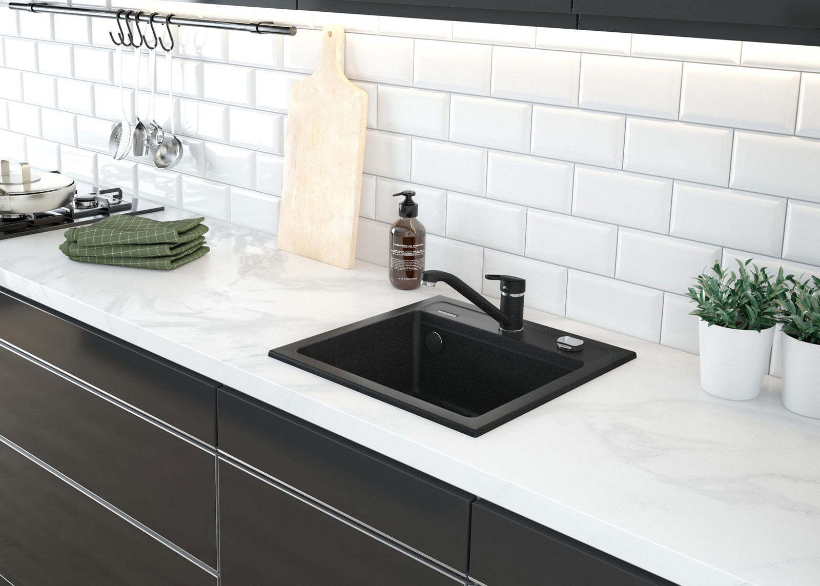 Granīta izlietne ar jaucējkrānu Zorba 580 x 440 x 164 nero - N1 Home