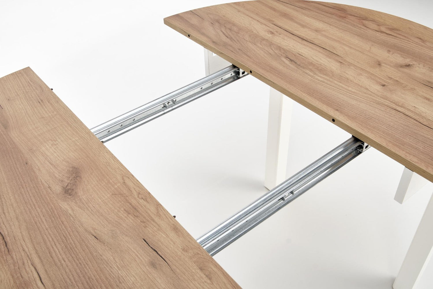 RN table color top craft ozols, kājas - baltas (102-142x102x76 cm)