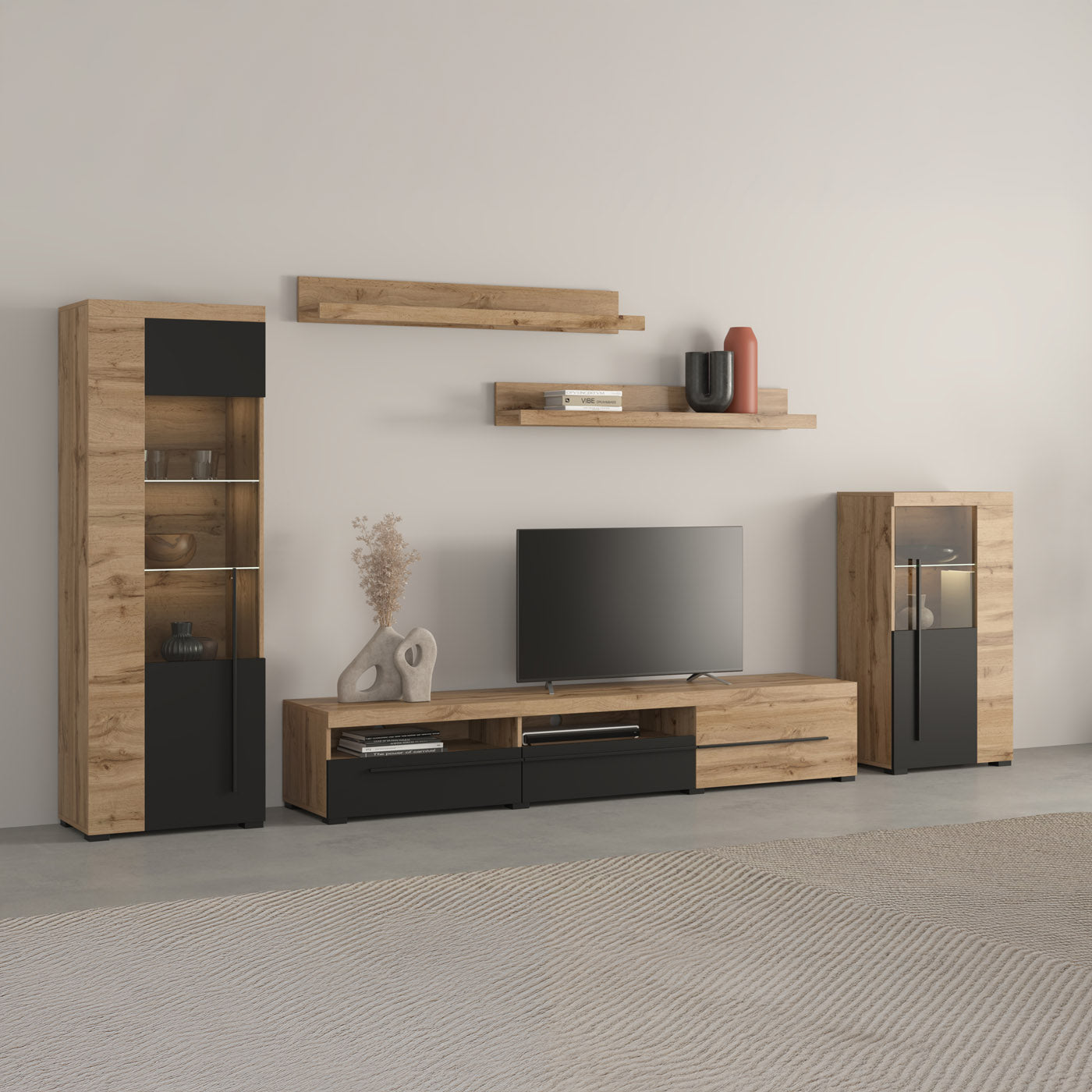 Sienas bloks Rogos 370/160/40 cm Votan ozols/melns