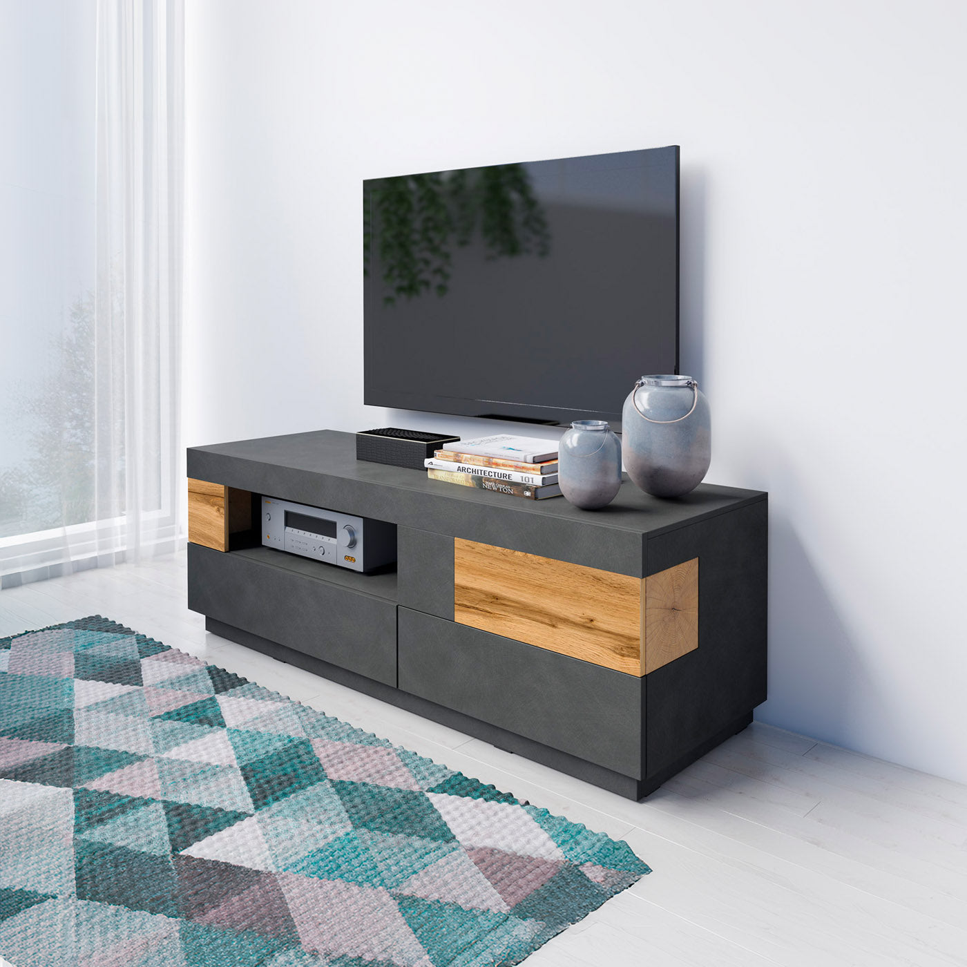 TV skapis Solani 160/54/50 cm antracīts/Votan ozols