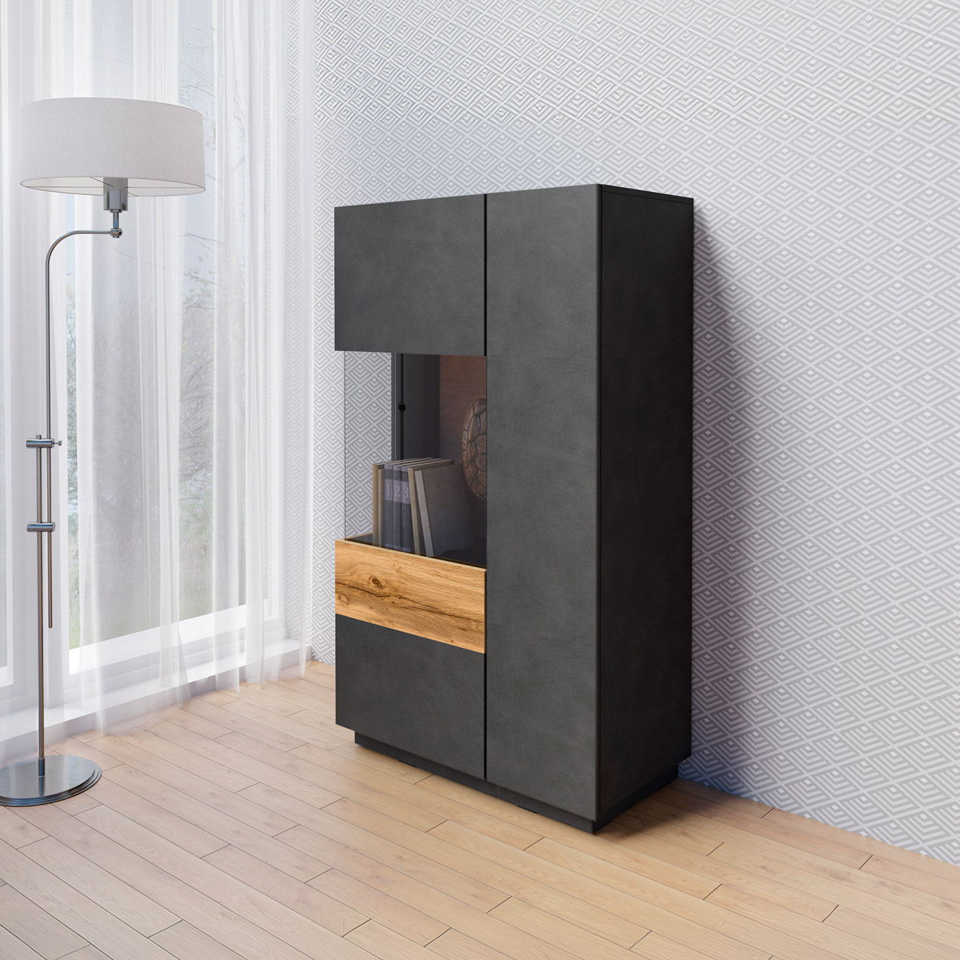 Skapis Solani 80/139/40 cm antracīts/Votan ozols - N1 Home