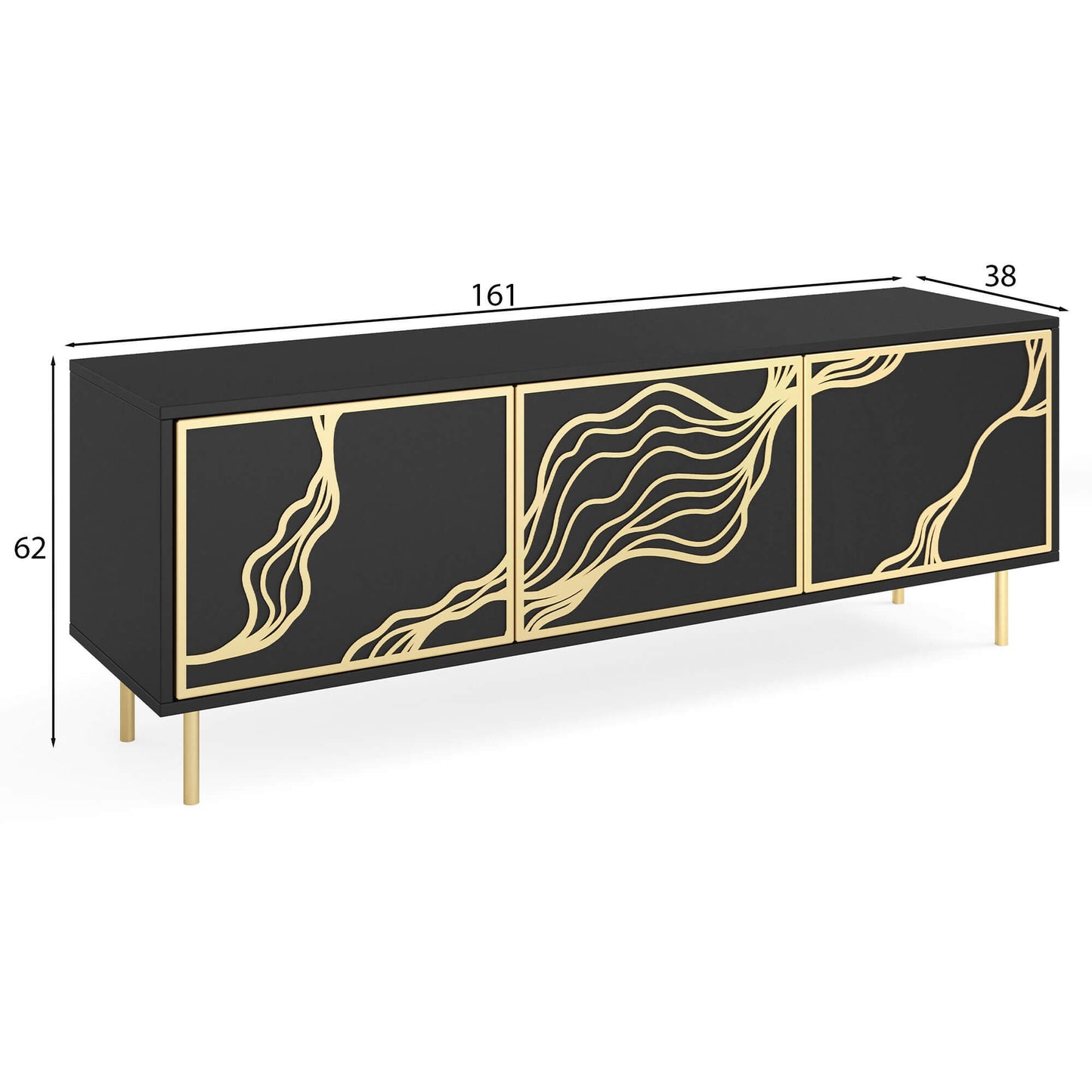 TV skapis Maros 161/38/62 cm melns/zelts - N1 Home