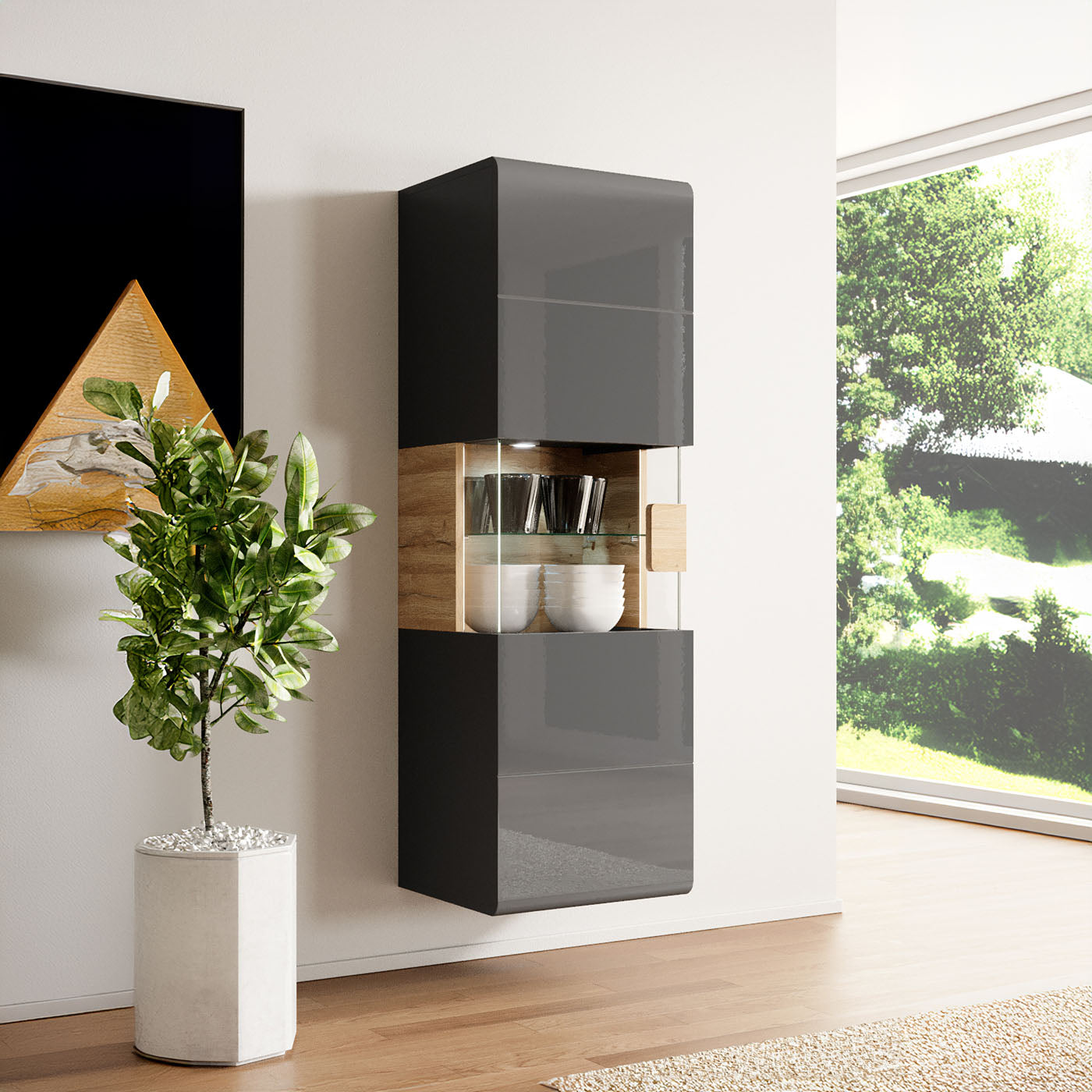 Skapis Tola 53/39/159 cm antracīts/Grandson ozols