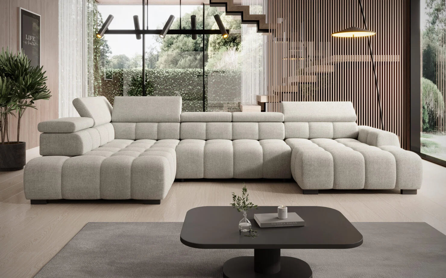 Dīvāns Bulli XL 393/205/168/77 cm gaiši pelēks - N1 Home