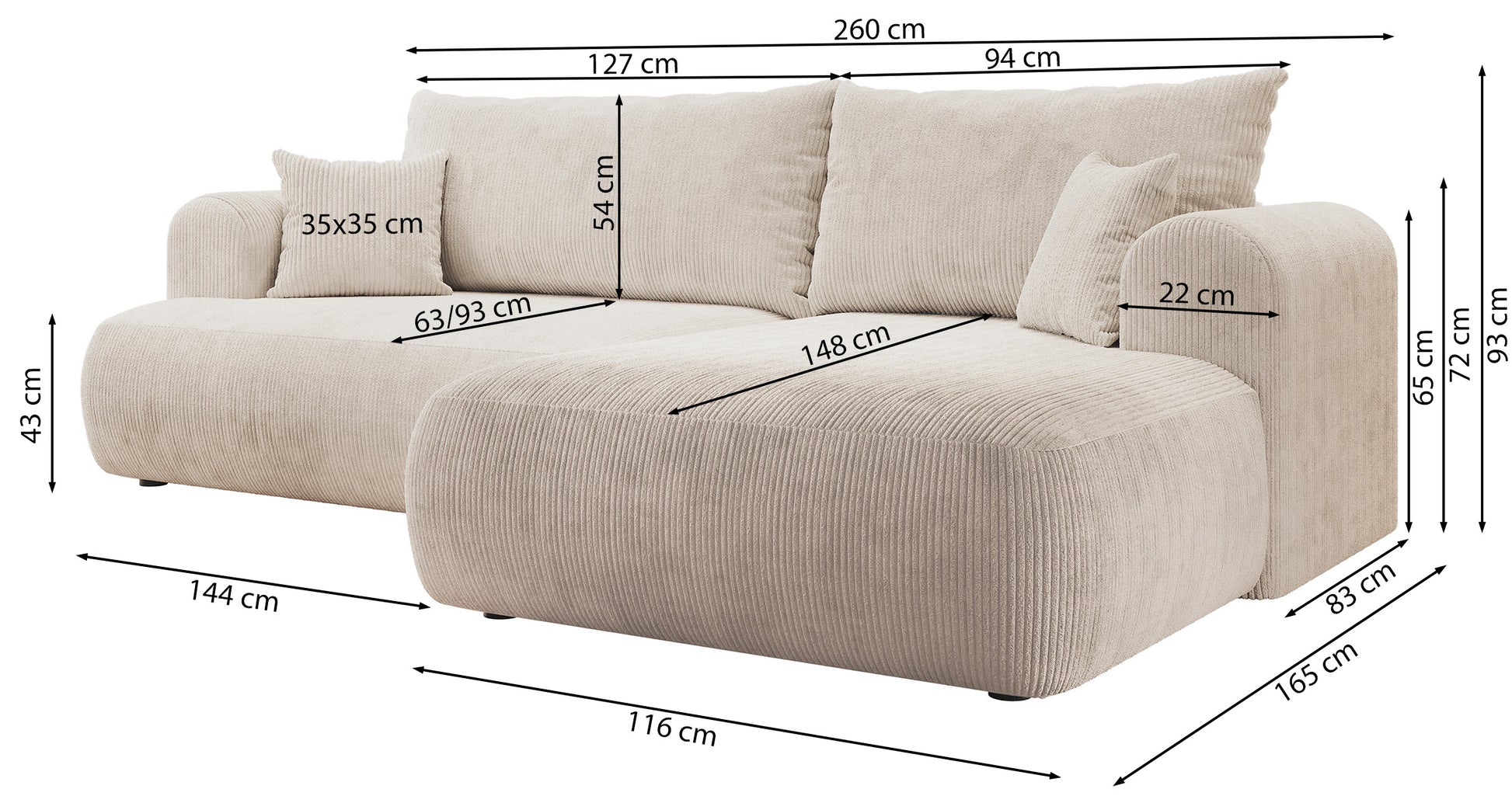 Dīvāns Ovors 93/260/165 cm Lincoln D 04 - N1 Home
