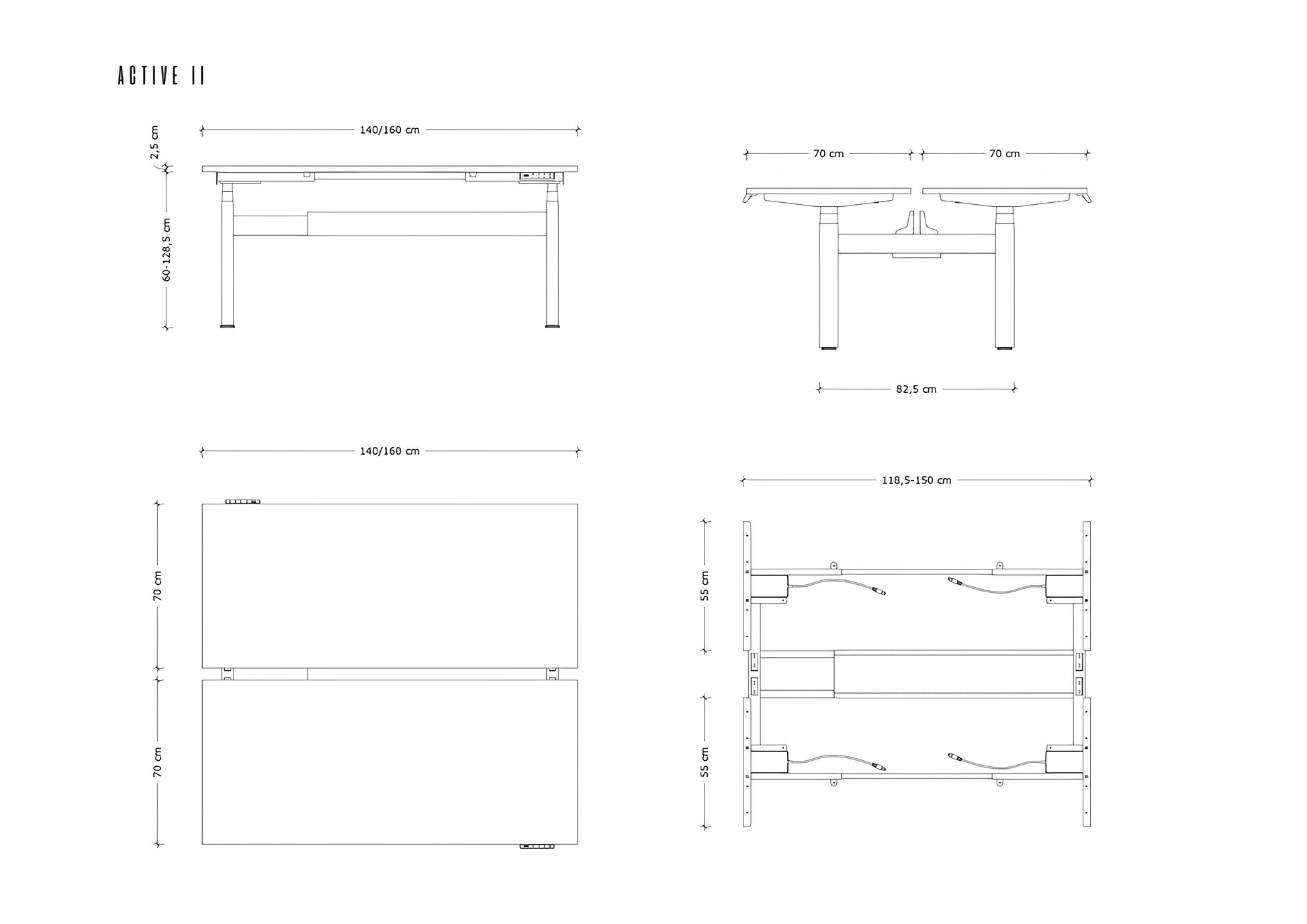 Galds Aktiva II 140; 160/70 cm balts/antracīts - N1 Home