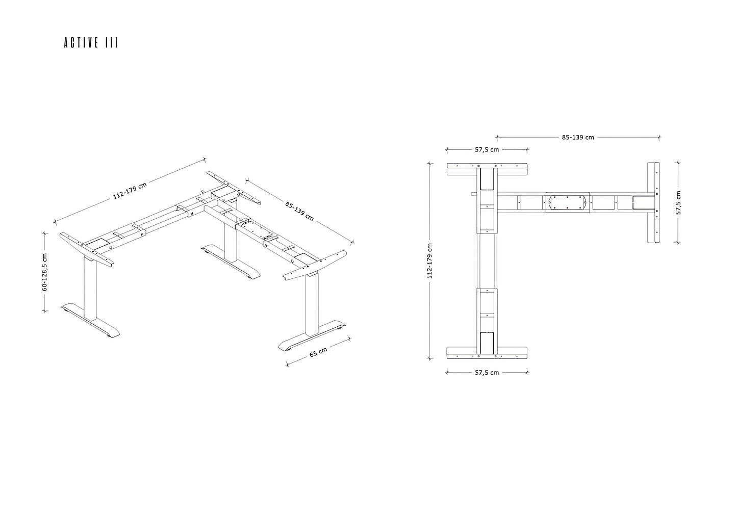 Regulējams rāmis Aktiva III 60-125 cm melns - N1 Home