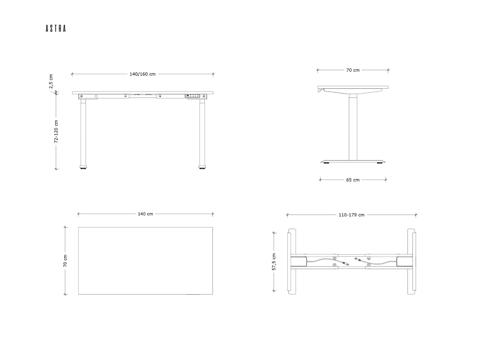 Galds Astara 140;160/70 cm melns/balts - N1 Home