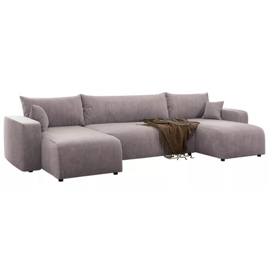 NONIPIA U-formas stūra dīvāns ar gulēšanas funkciju, ar konteineri, universāls, bēšs velvets - N1 Home