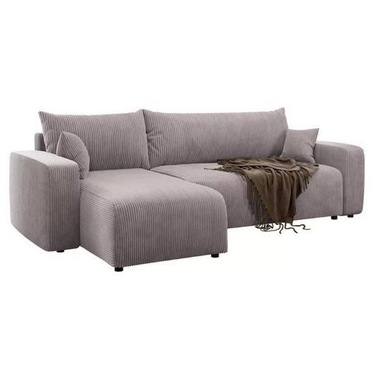 NONIPIA L-formas stūra dīvāns ar gulēšanas funkciju, ar konteineri, universāls, bēšs velvets - N1 Home