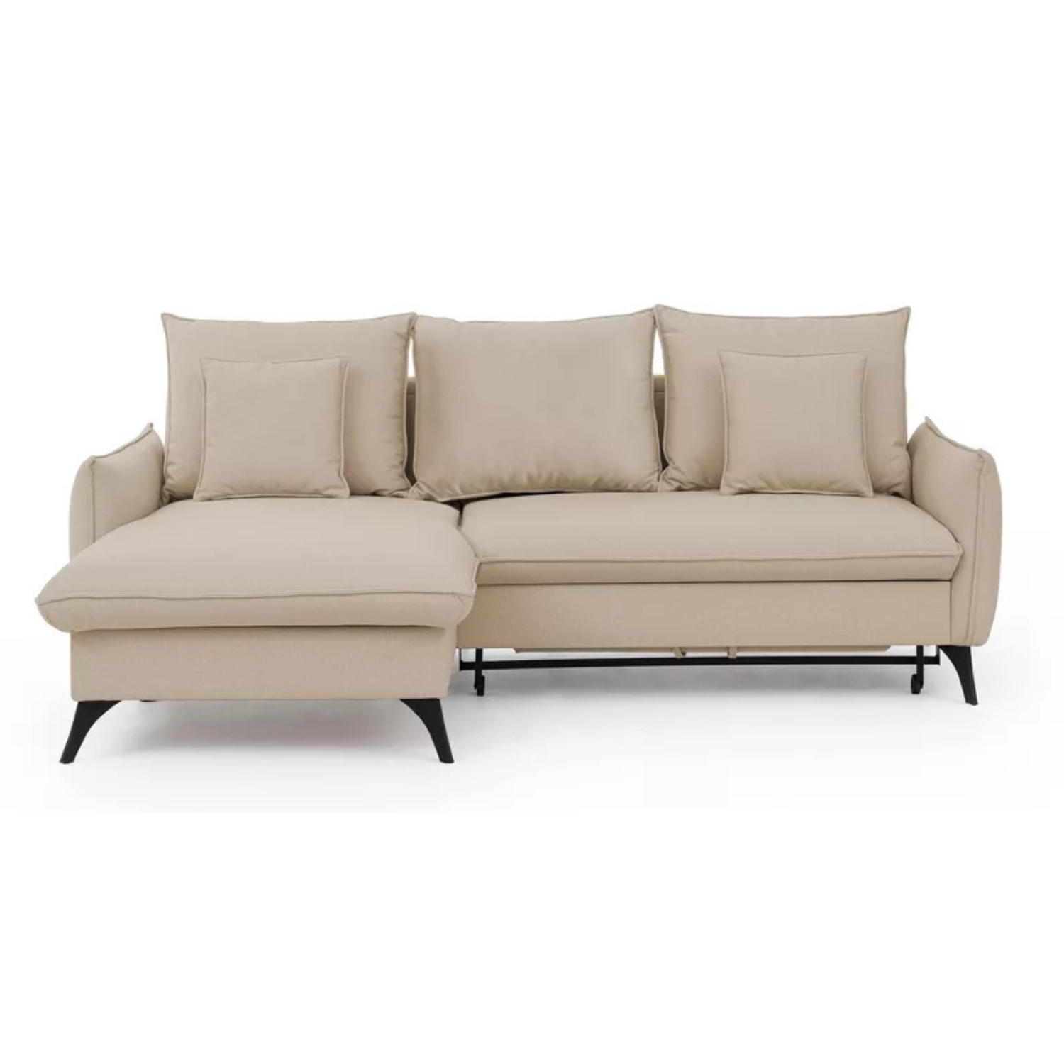 BIANOCA L-veida stūra dīvāns ar gulēšanas funkciju, ar konteineru, smilškrāsas, viegli tīrāms audums, kreisa/laba puse - N1 Home