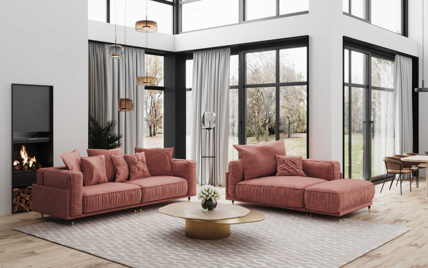 Dīvāns Bellissa Befame 234/109/104 cm rozā - N1 Home