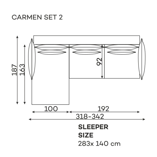 Dīvāns Carmen Corner S2 Befame 318/187/101 cm olīves - N1 Home