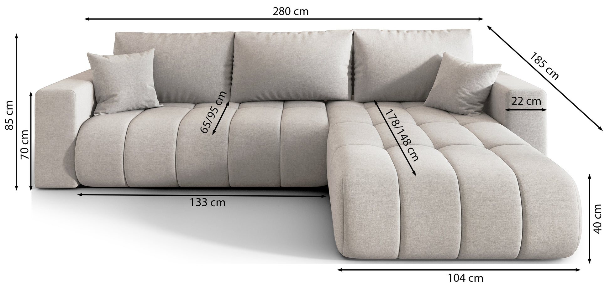 Dīvāns Milods 280/85/185 cm Wind 90 - N1 Home