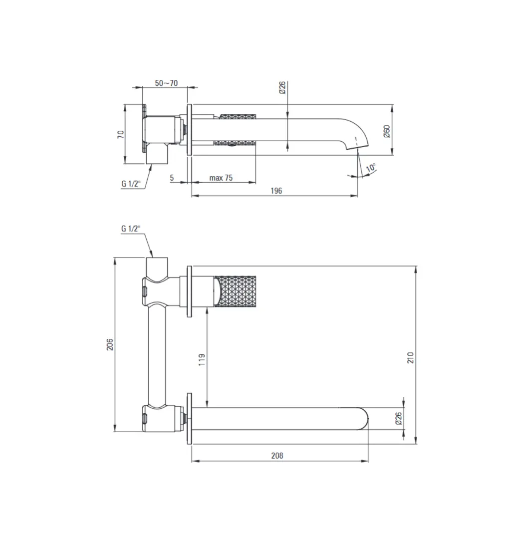 Iebūvēts izlietnes maisītājs Silia Hexa 208 mm matēts tērauds - N1 Home