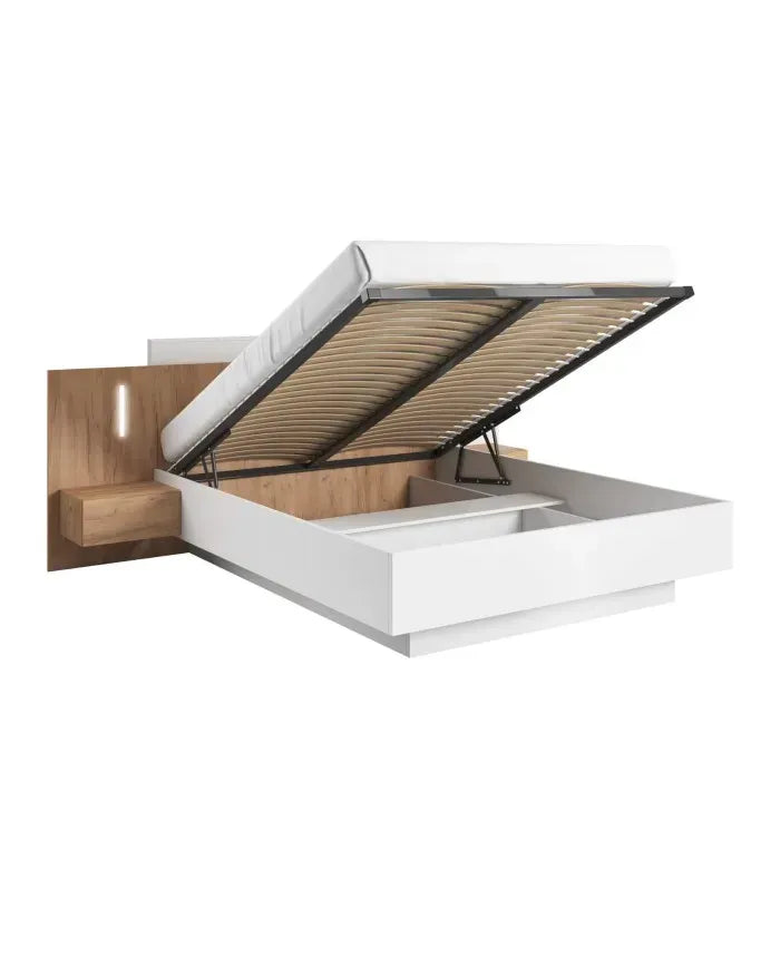 Gulta + naktsgaldiņi 3Dot 160/200 cm balts/ozols - N1 Home